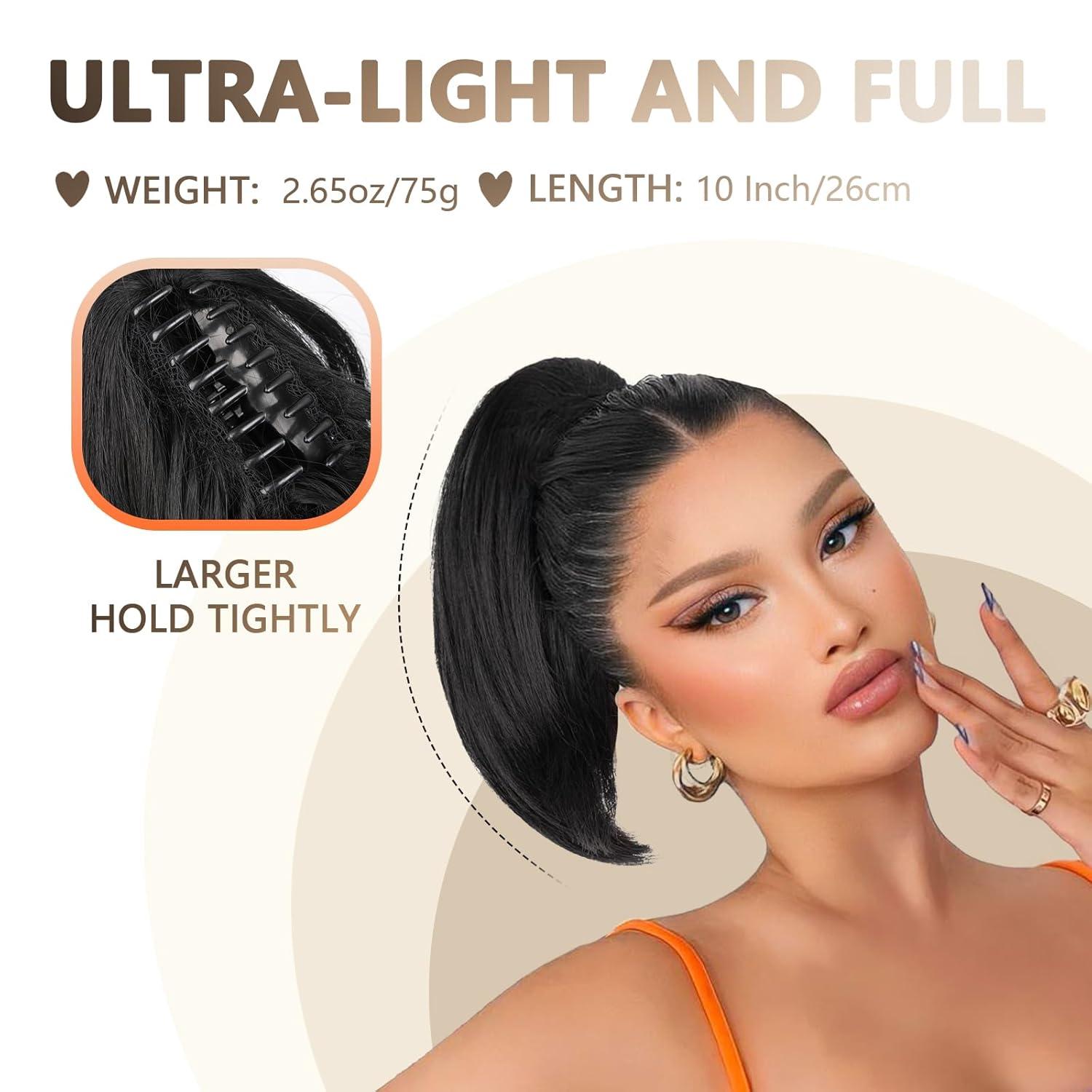 image10 Inch Short Ponytail Extension Soft Straight Pony Tails Hair Extensions Claw Clip Ponytail Extension Natural Short Hair Extensions Ponytail Synthetic Hair Pieces for Women Color Black BrownMedium Brown Mixed Light Brown