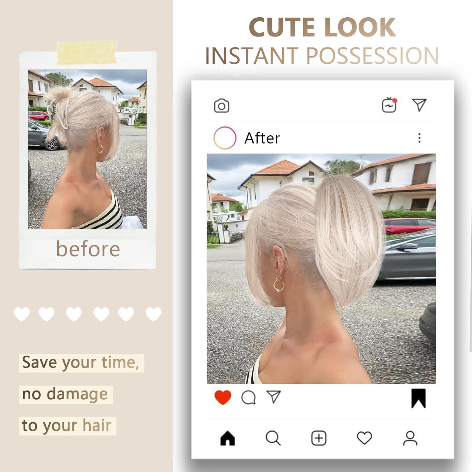image10 Inch Short Ponytail Extension Soft Straight Pony Tails Hair Extensions Claw Clip Ponytail Extension Natural Short Hair Extensions Ponytail Synthetic Hair Pieces for Women Color Black BrownPlatinum Blonde