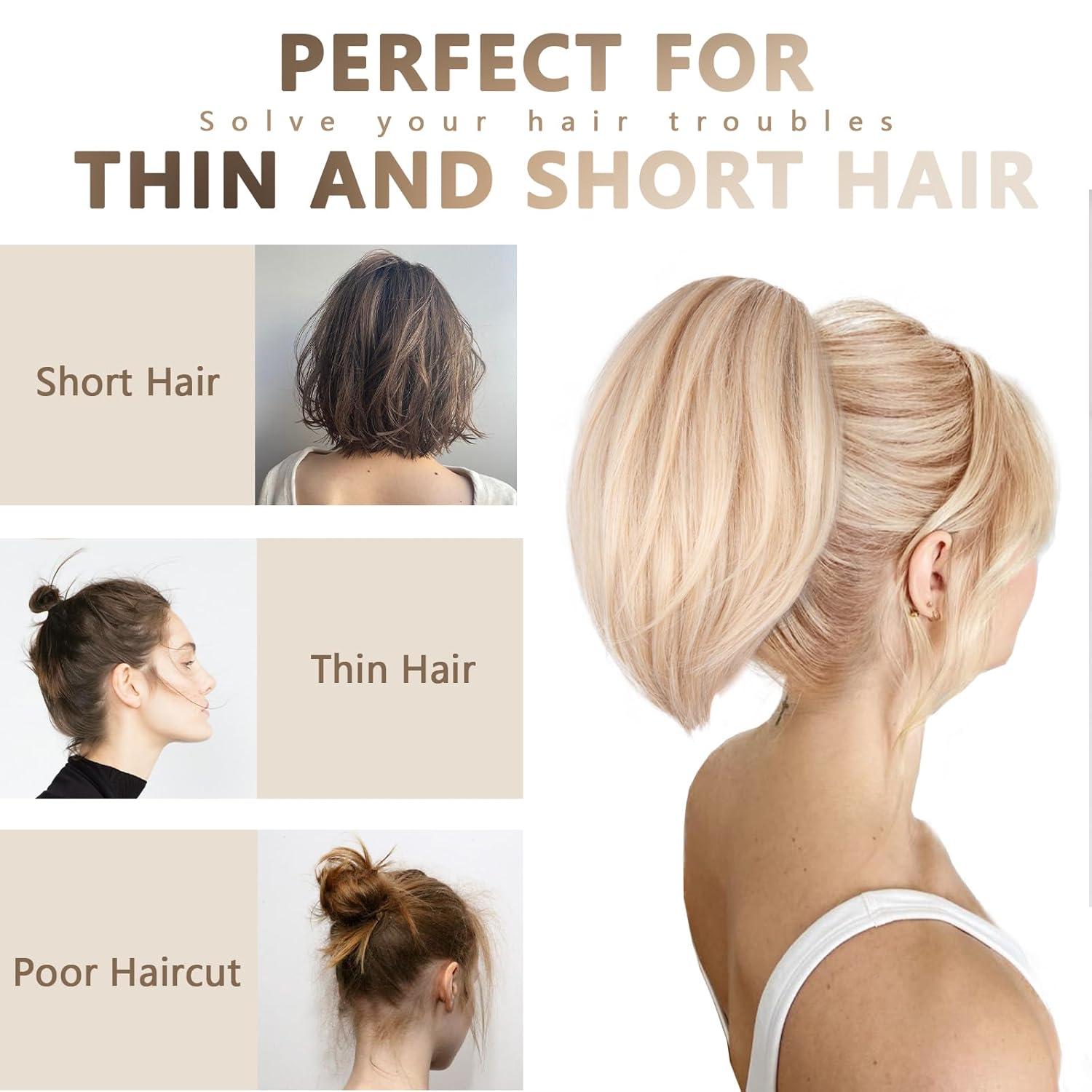 image10 Inch Short Ponytail Extension Soft Straight Pony Tails Hair Extensions Claw Clip Ponytail Extension Natural Short Hair Extensions Ponytail Synthetic Hair Pieces for Women Color Black BrownPlatinum Blonde