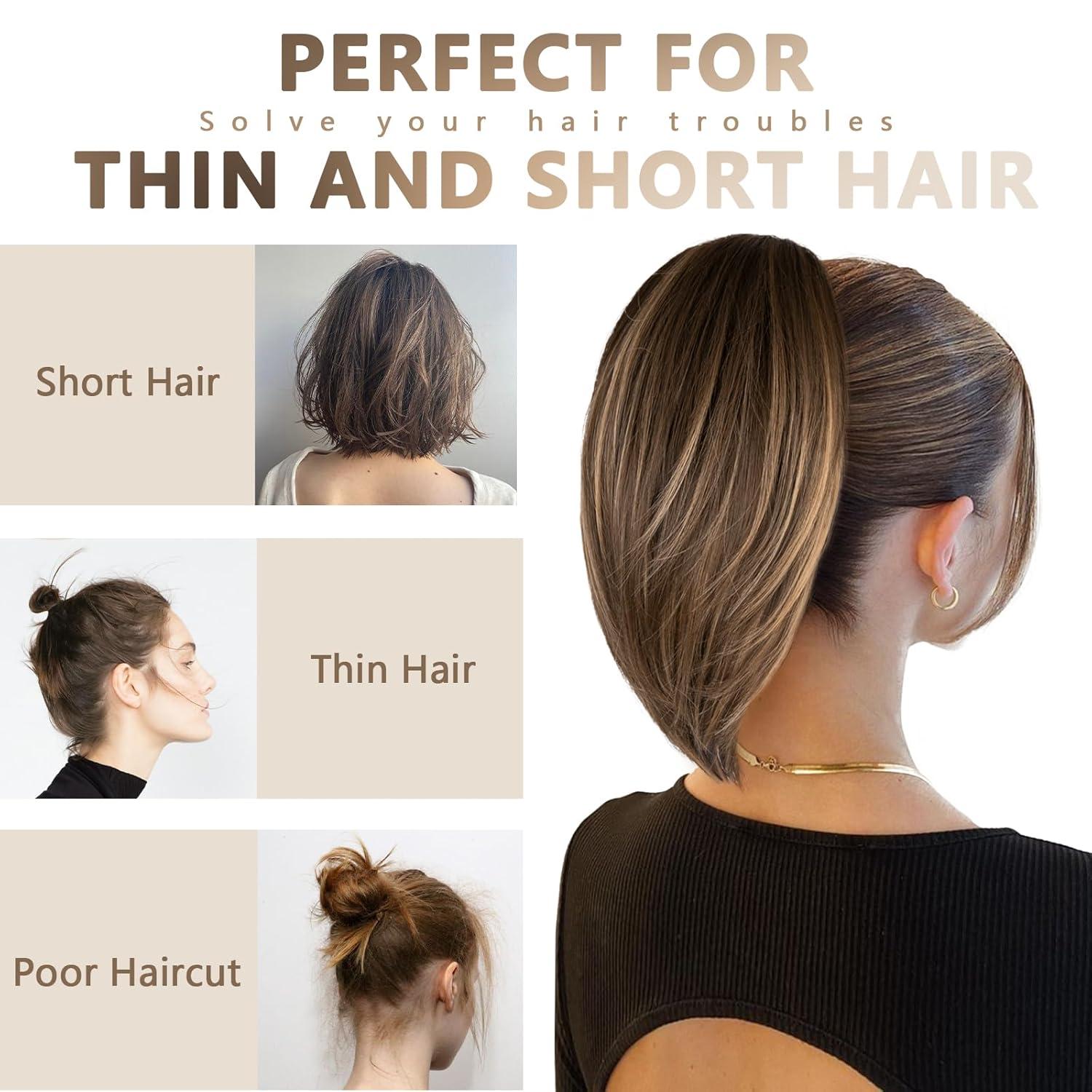image10 Inch Short Ponytail Extension Soft Straight Pony Tails Hair Extensions Claw Clip Ponytail Extension Natural Short Hair Extensions Ponytail Synthetic Hair Pieces for Women Color Black BrownBlonde with Bleach Blonde Ends