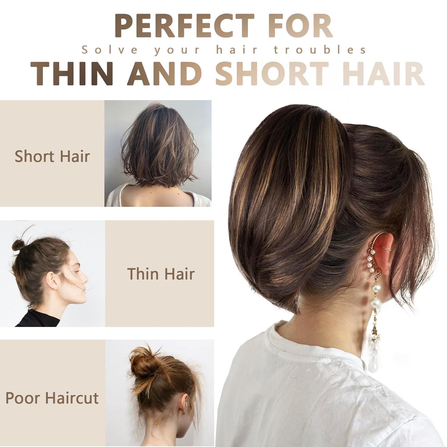 image10 Inch Short Ponytail Extension Soft Straight Pony Tails Hair Extensions Claw Clip Ponytail Extension Natural Short Hair Extensions Ponytail Synthetic Hair Pieces for Women Color Black BrownBrown with Blonde Highlights