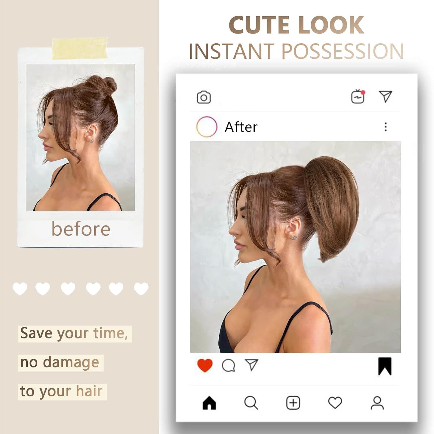 image10 Inch Short Ponytail Extension Soft Straight Pony Tails Hair Extensions Claw Clip Ponytail Extension Natural Short Hair Extensions Ponytail Synthetic Hair Pieces for Women Color Black BrownMedium Brown Mixed Light Brown