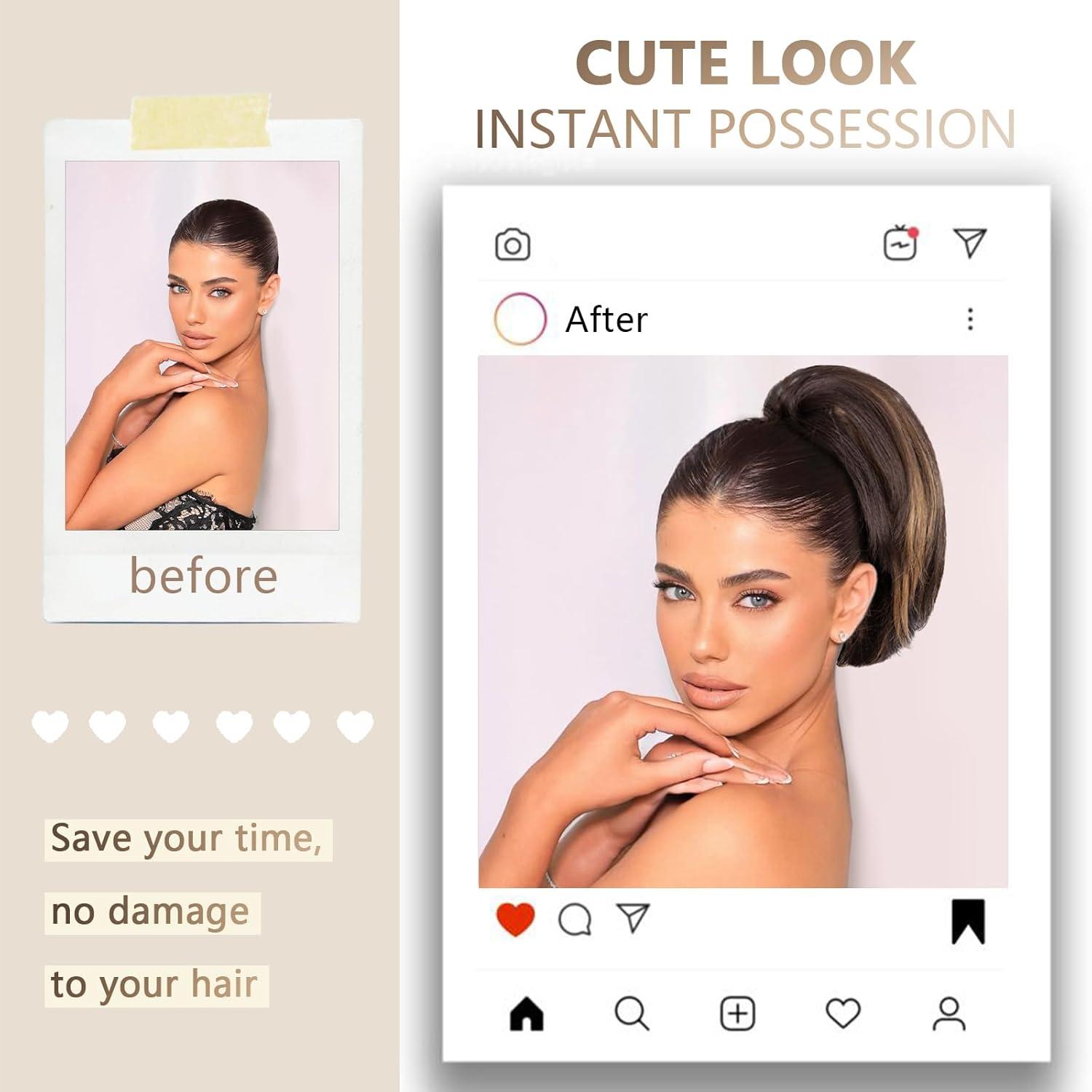 image10 Inch Short Ponytail Extension Soft Straight Pony Tails Hair Extensions Claw Clip Ponytail Extension Natural Short Hair Extensions Ponytail Synthetic Hair Pieces for Women Color Black BrownBrown with Blonde Highlights
