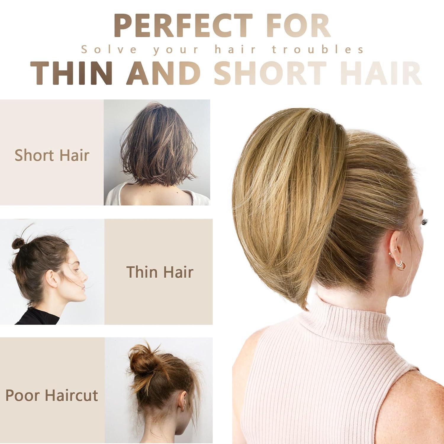 image10 Inch Short Ponytail Extension Soft Straight Pony Tails Hair Extensions Claw Clip Ponytail Extension Natural Short Hair Extensions Ponytail Synthetic Hair Pieces for Women Color Black BrownDark Blonde with Beige Blonde Highlights