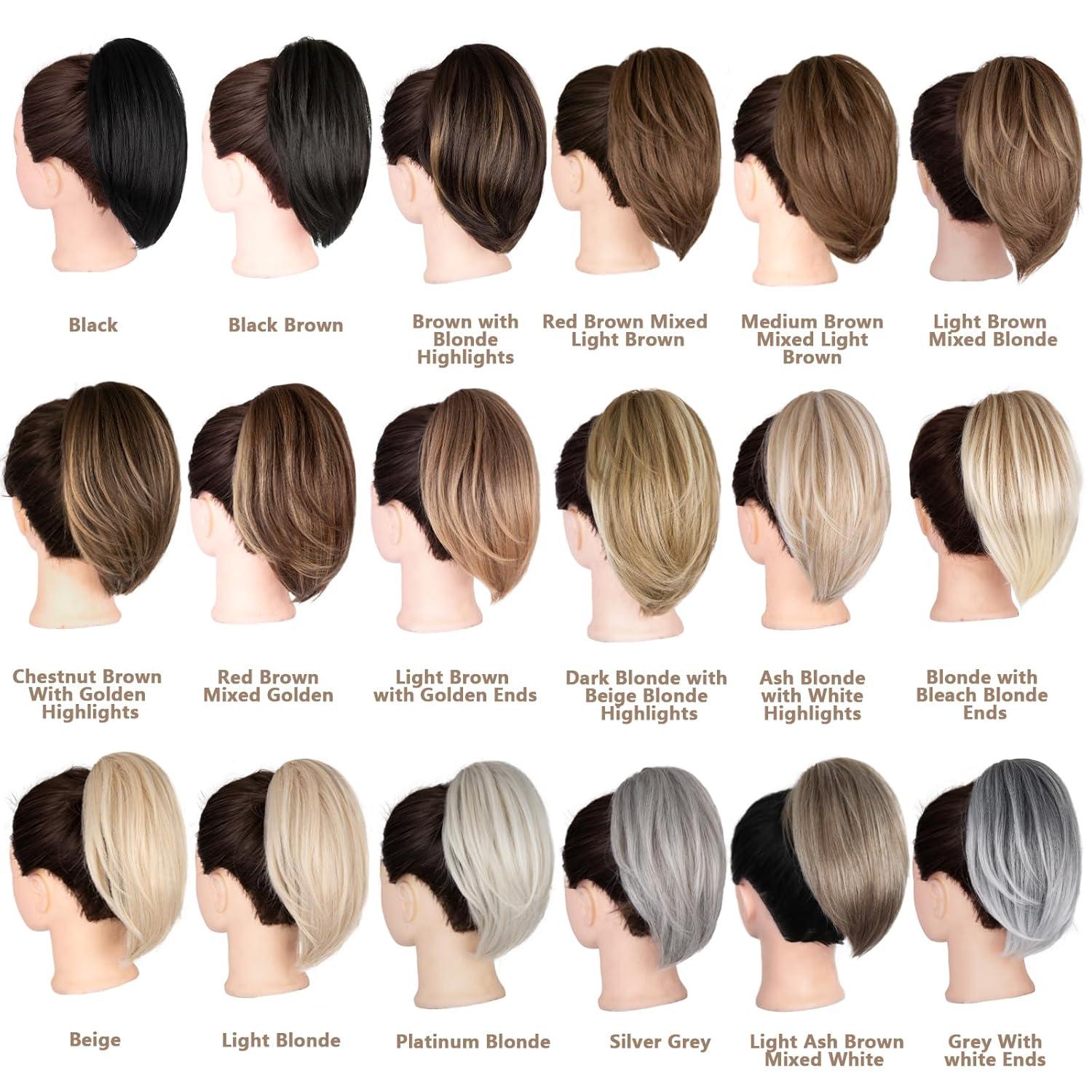 image10 Inch Short Ponytail Extension Soft Straight Pony Tails Hair Extensions Claw Clip Ponytail Extension Natural Short Hair Extensions Ponytail Synthetic Hair Pieces for Women Color Black BrownAsh Blonde with White Highlights