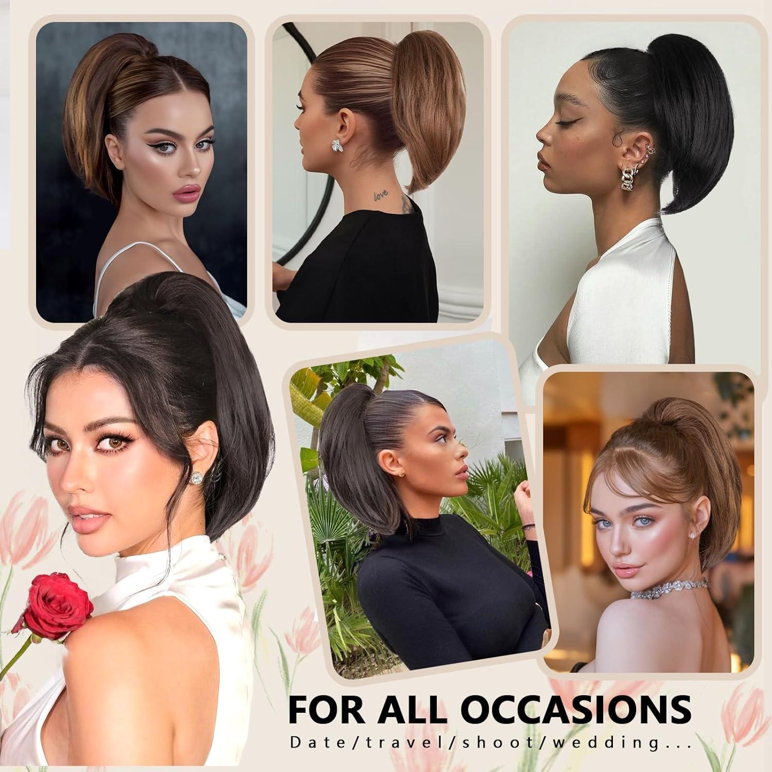 image10 Inch Short Ponytail Extension Soft Straight Pony Tails Hair Extensions Claw Clip Ponytail Extension Natural Short Hair Extensions Ponytail Synthetic Hair Pieces for Women Color Black BrownBrown with Blonde Highlights