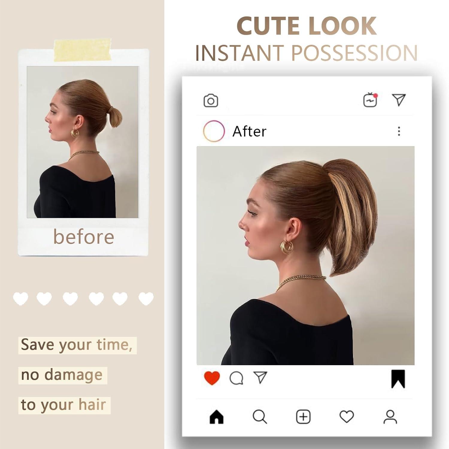 image10 Inch Short Ponytail Extension Soft Straight Pony Tails Hair Extensions Claw Clip Ponytail Extension Natural Short Hair Extensions Ponytail Synthetic Hair Pieces for Women Color Black BrownRed Brown Mixed Golden