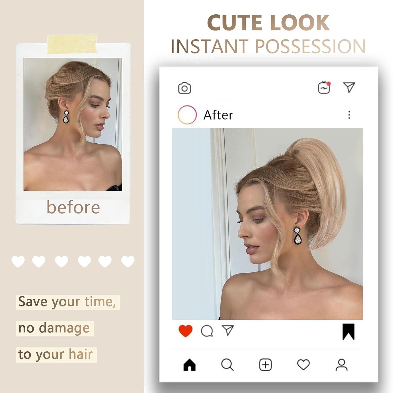 image10 Inch Short Ponytail Extension Soft Straight Pony Tails Hair Extensions Claw Clip Ponytail Extension Natural Short Hair Extensions Ponytail Synthetic Hair Pieces for Women Color Black BrownAsh Blonde with White Highlights