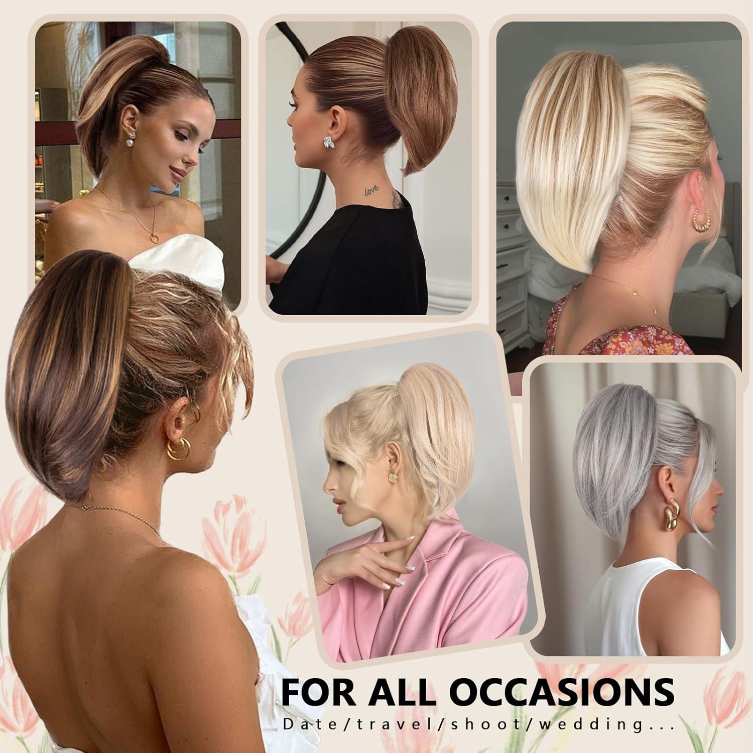 image10 Inch Short Ponytail Extension Soft Straight Pony Tails Hair Extensions Claw Clip Ponytail Extension Natural Short Hair Extensions Ponytail Synthetic Hair Pieces for Women Color Black BrownSalt and Pepper