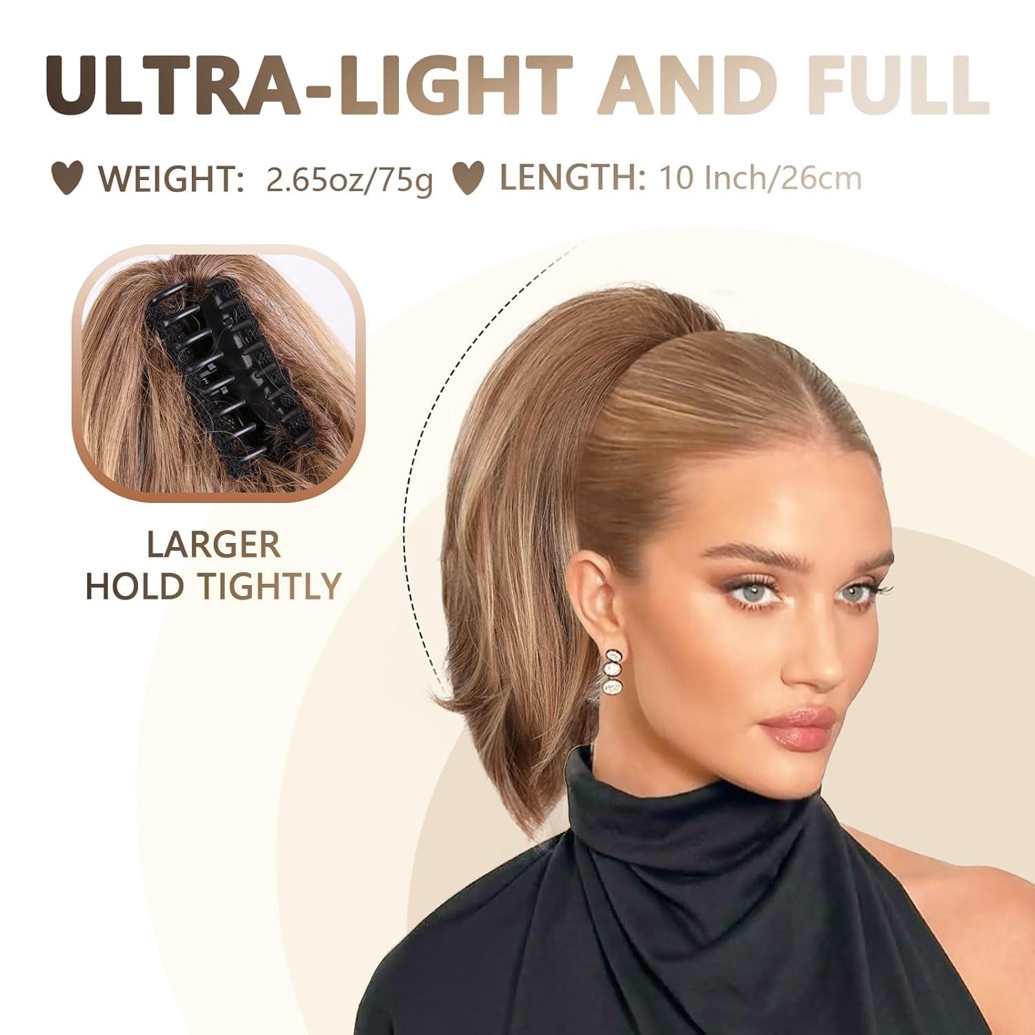 image10 Inch Short Ponytail Extension Soft Straight Pony Tails Hair Extensions Claw Clip Ponytail Extension Natural Short Hair Extensions Ponytail Synthetic Hair Pieces for Women Color Black BrownDark Blonde with Beige Blonde Highlights