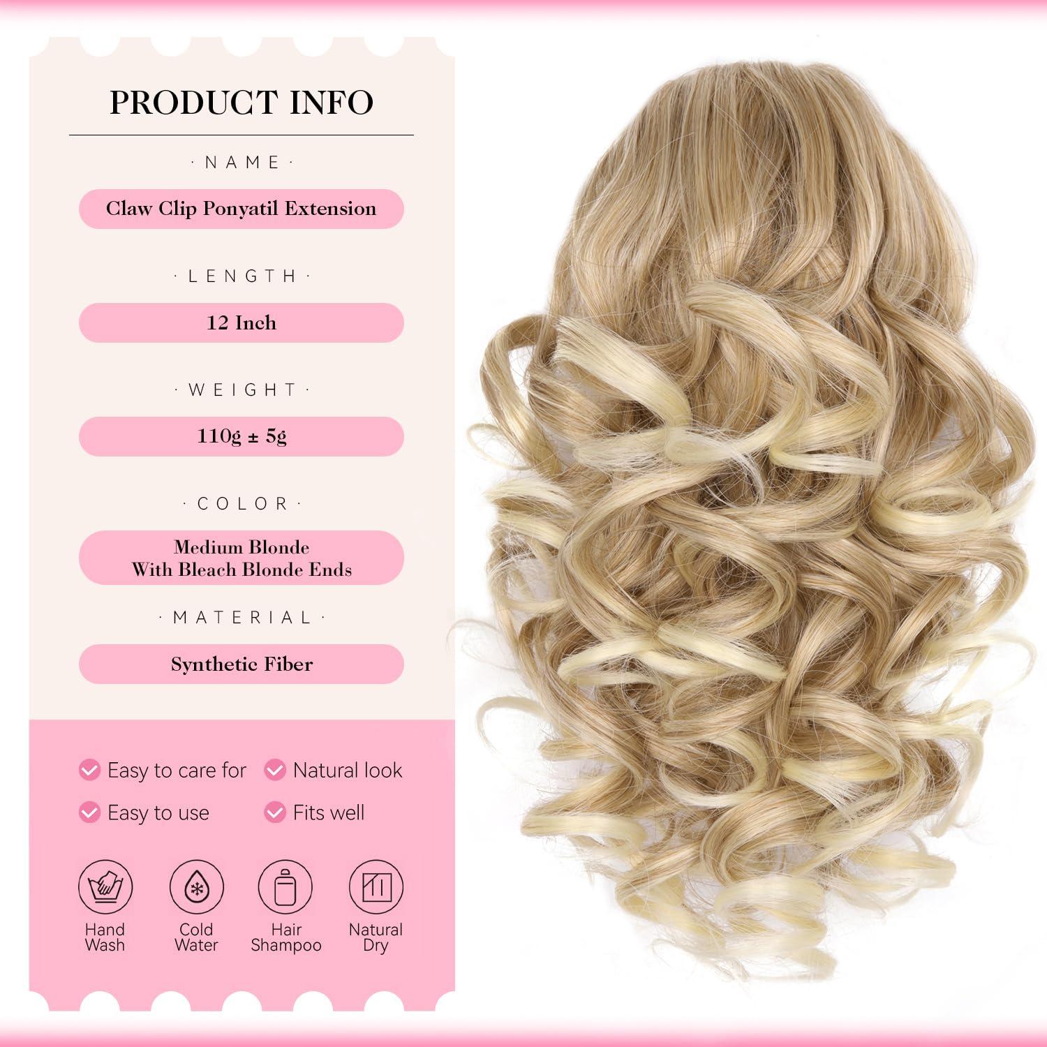 image24 Inch Blonde Ponytail Extension Clip on Ponytails for Women Long Curly Ponytail Extensions for Women Synthetic Layered Pony Tails Hair Extensions Color Dark Blonde With Beige Blonde HighlightsMedium Blonde With Bleach Blonde Ends