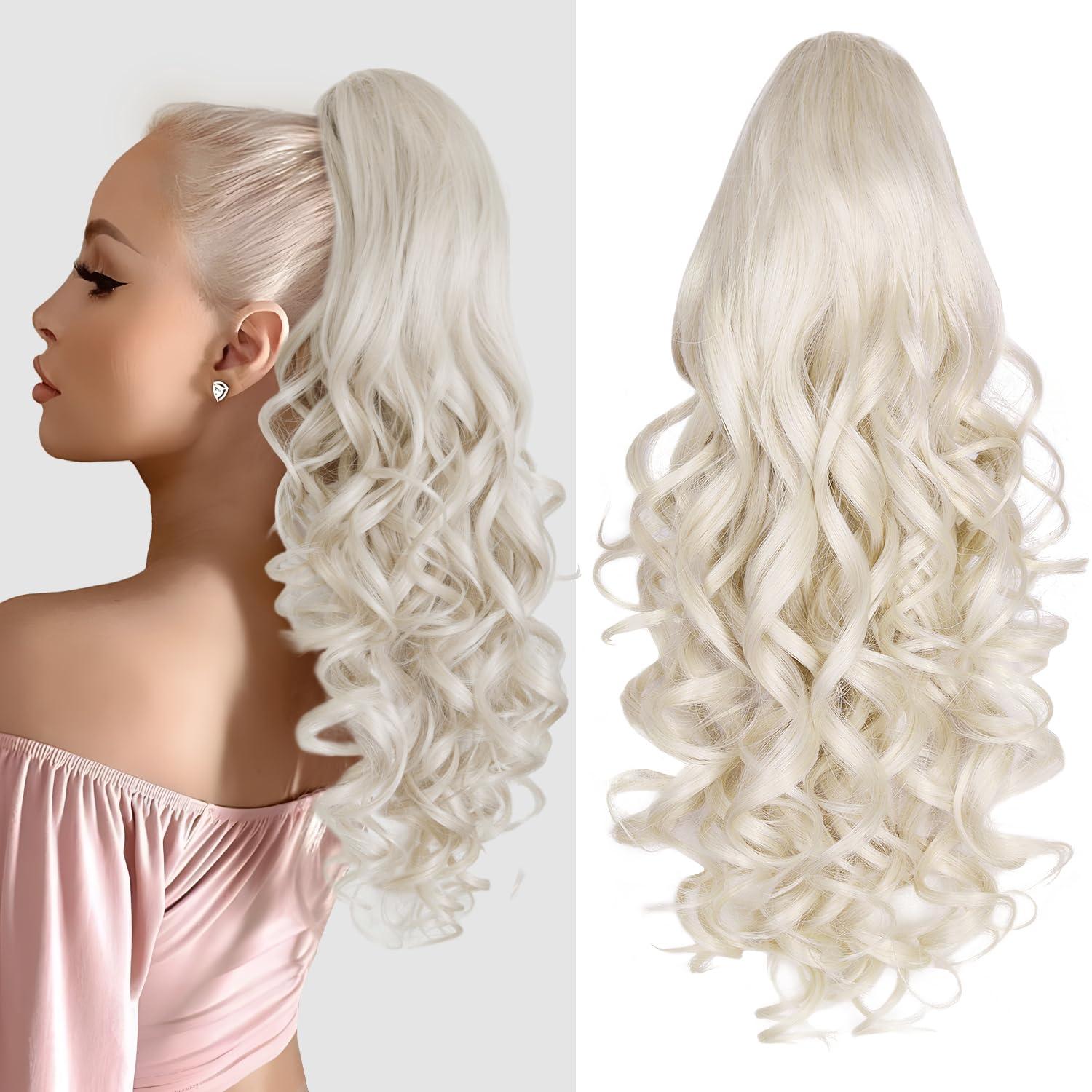 image24 Inch Blonde Ponytail Extension Clip on Ponytails for Women Long Curly Ponytail Extensions for Women Synthetic Layered Pony Tails Hair Extensions Color Dark Blonde With Beige Blonde HighlightsPlatinum Blonde