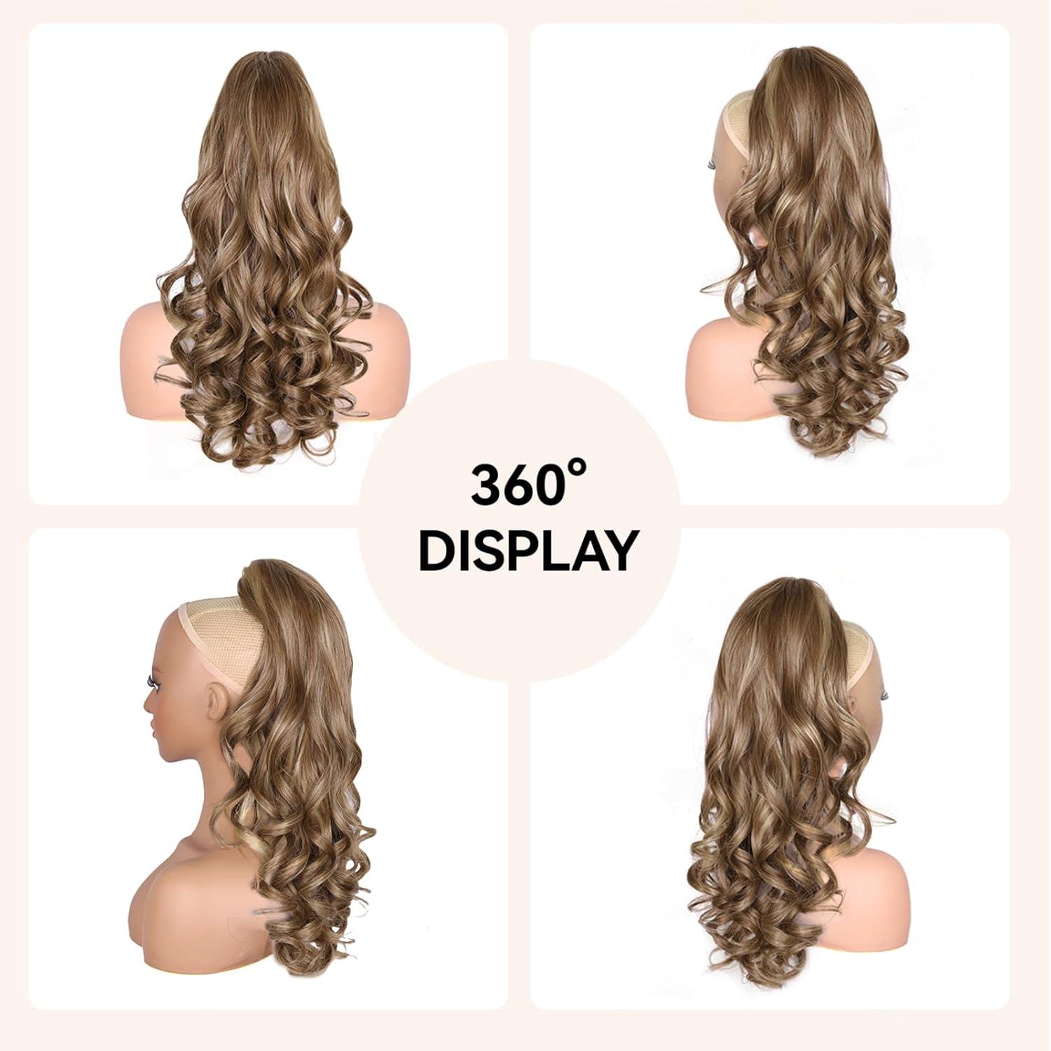 image24 Inch Blonde Ponytail Extension Clip on Ponytails for Women Long Curly Ponytail Extensions for Women Synthetic Layered Pony Tails Hair Extensions Color Dark Blonde With Beige Blonde HighlightsLight Brown With Dark Blonde Highlights