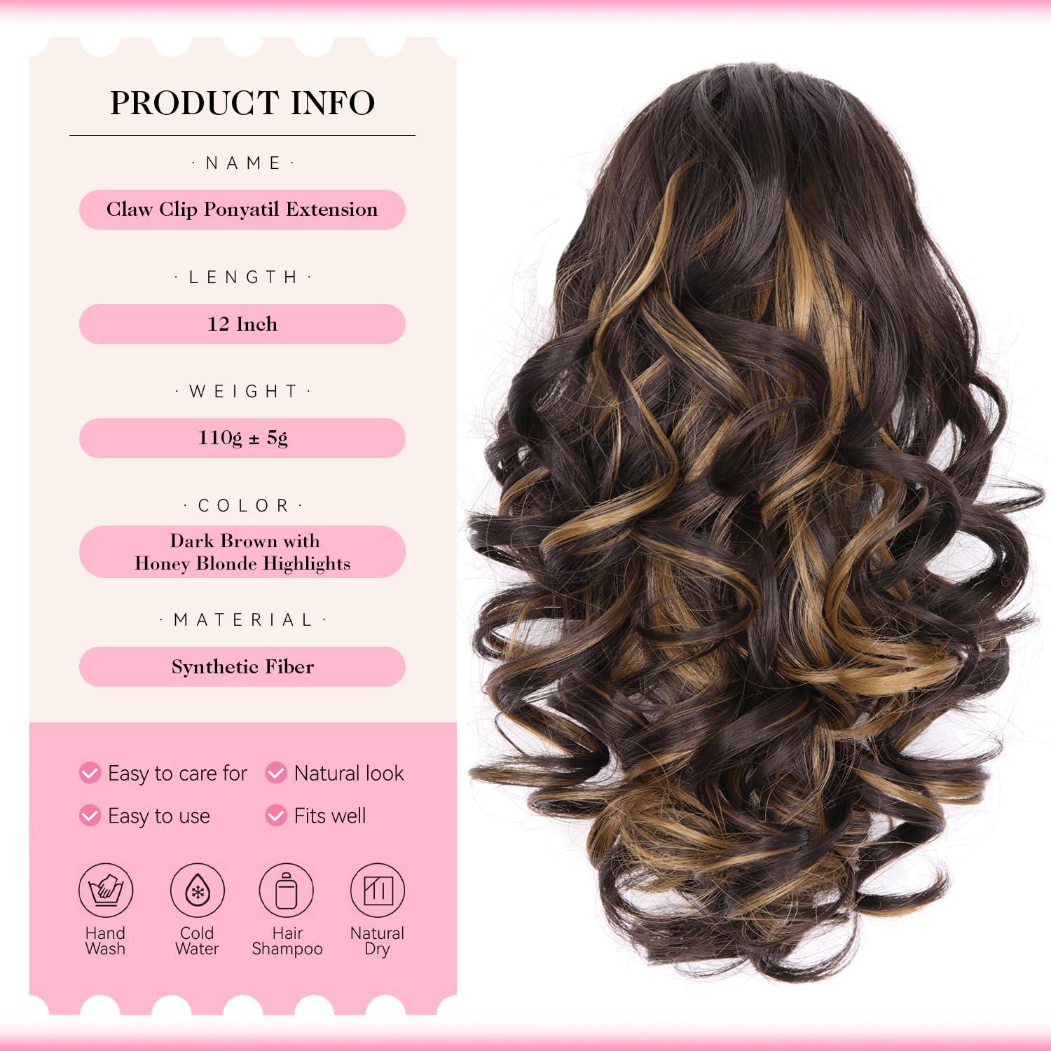 image24 Inch Blonde Ponytail Extension Clip on Ponytails for Women Long Curly Ponytail Extensions for Women Synthetic Layered Pony Tails Hair Extensions Color Dark Blonde With Beige Blonde HighlightsDark Brown with Honey Blonde Highlights