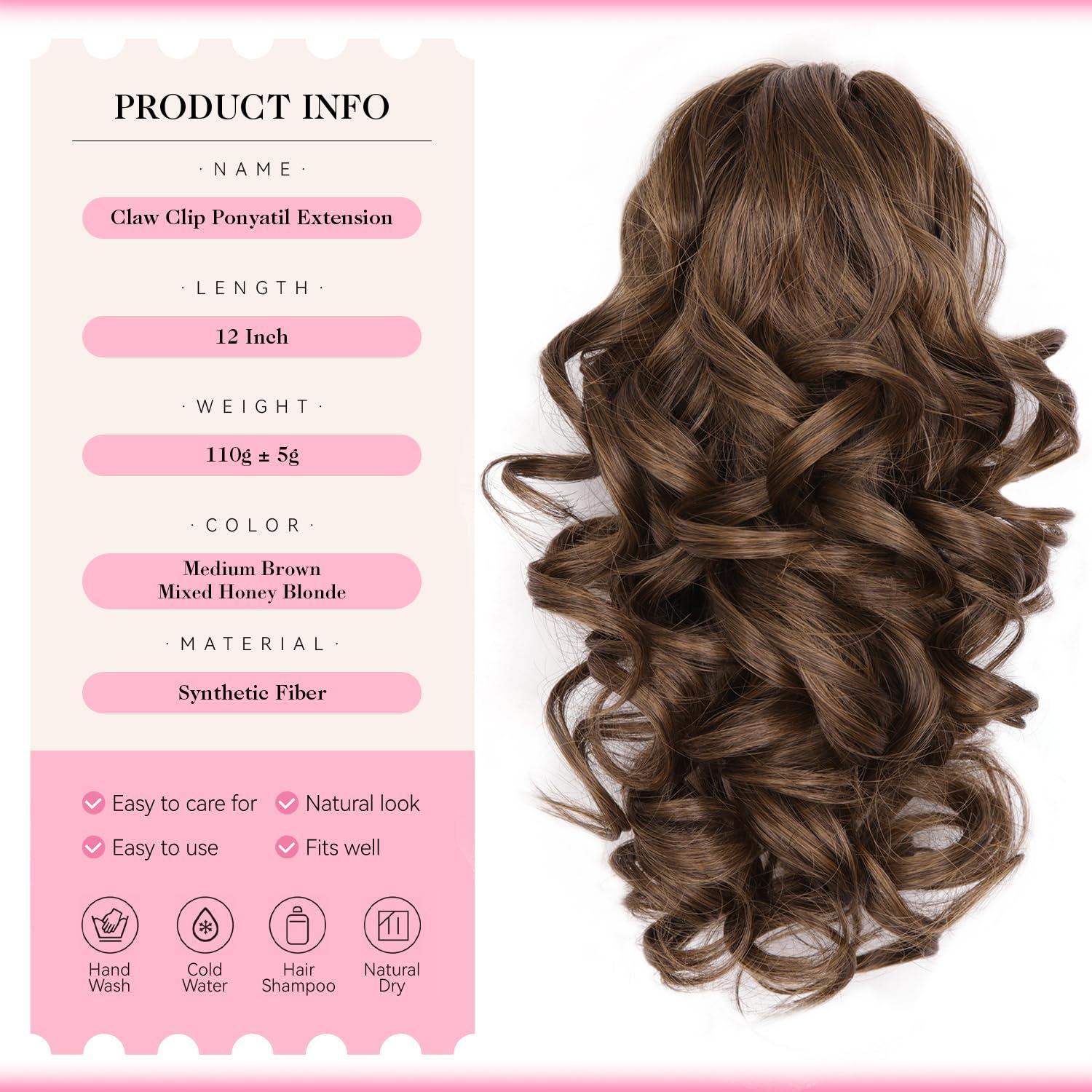 image24 Inch Blonde Ponytail Extension Clip on Ponytails for Women Long Curly Ponytail Extensions for Women Synthetic Layered Pony Tails Hair Extensions Color Dark Blonde With Beige Blonde HighlightsMedium Brown Mixed Honey Blonde