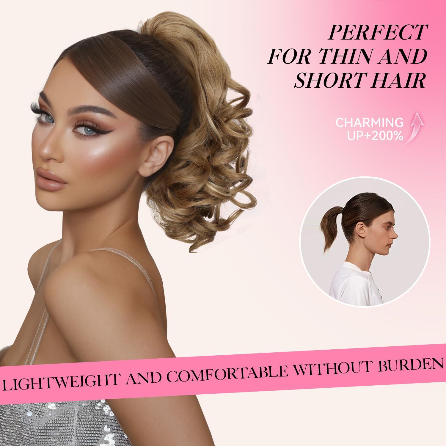 image24 Inch Blonde Ponytail Extension Clip on Ponytails for Women Long Curly Ponytail Extensions for Women Synthetic Layered Pony Tails Hair Extensions Color Dark Blonde With Beige Blonde HighlightsDark Brown with Honey Blonde Highlights