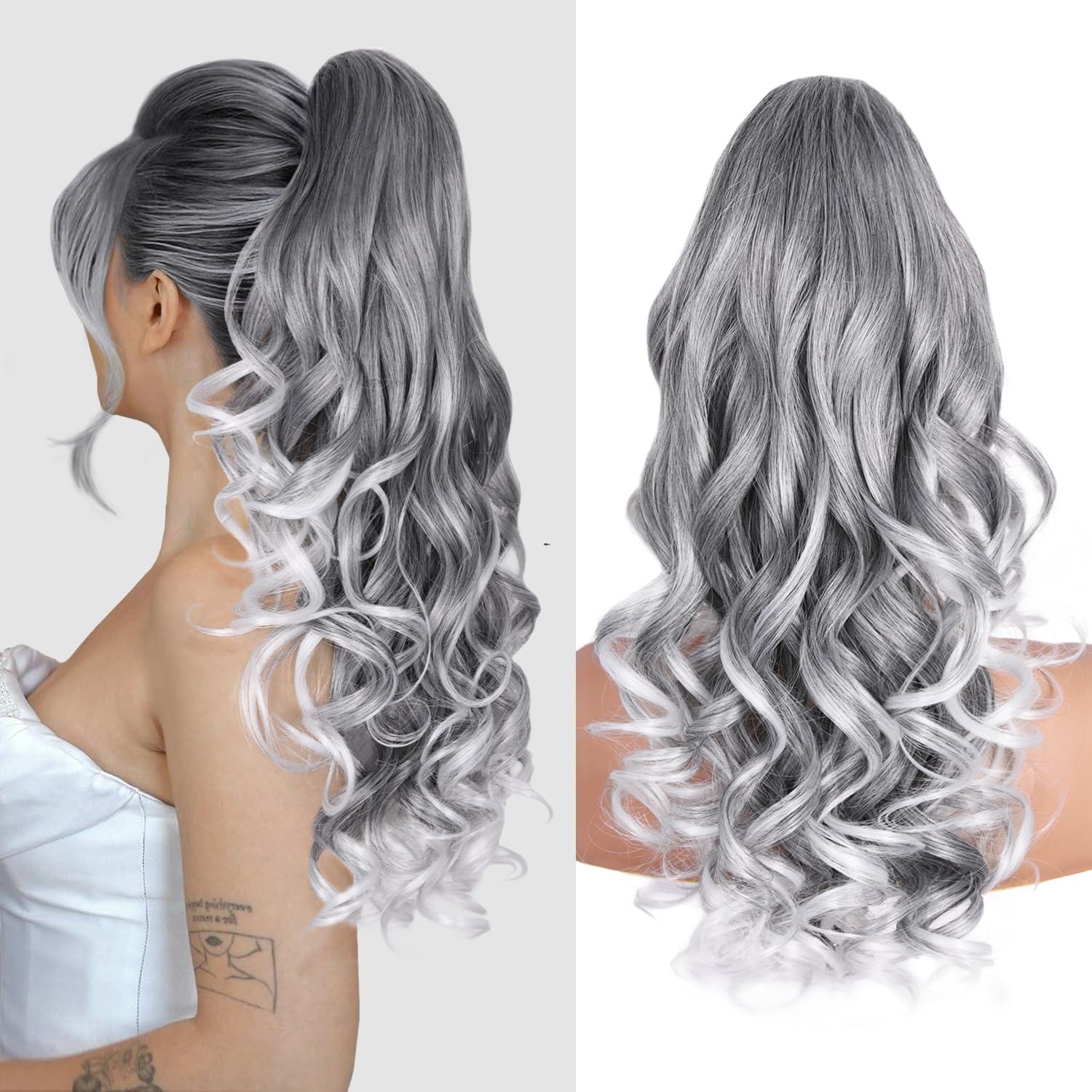 image24 Inch Blonde Ponytail Extension Clip on Ponytails for Women Long Curly Ponytail Extensions for Women Synthetic Layered Pony Tails Hair Extensions Color Dark Blonde With Beige Blonde HighlightsSalt and Pepper