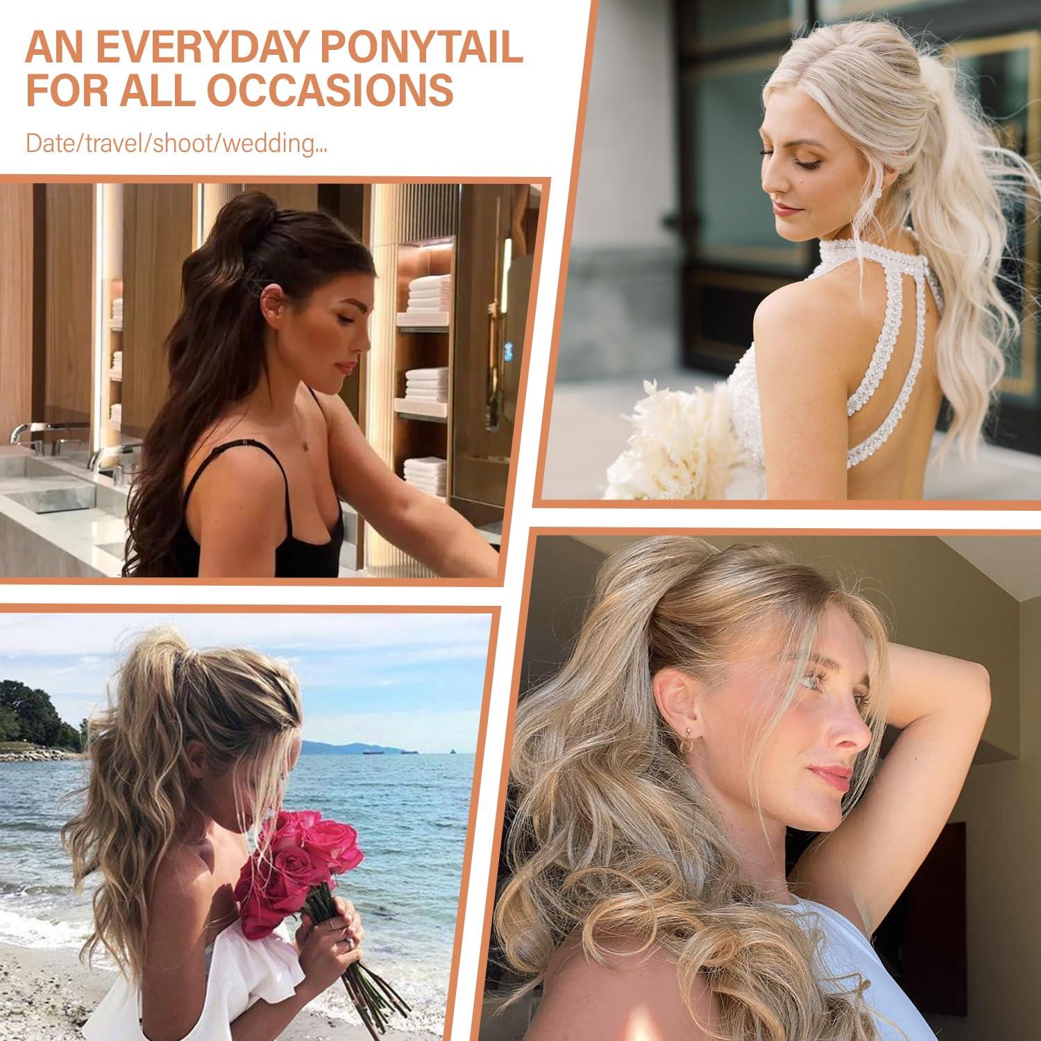image24 Inch Blonde Ponytail Extension Clip on Ponytails for Women Long Curly Ponytail Extensions for Women Synthetic Layered Pony Tails Hair Extensions Color Dark Blonde With Beige Blonde HighlightsMedium Blonde With Bleach Blonde Ends