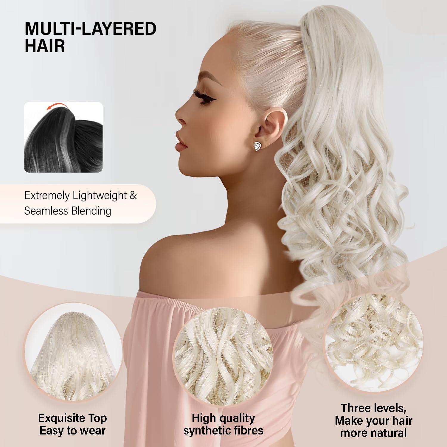 image24 Inch Blonde Ponytail Extension Clip on Ponytails for Women Long Curly Ponytail Extensions for Women Synthetic Layered Pony Tails Hair Extensions Color Dark Blonde With Beige Blonde HighlightsPlatinum Blonde