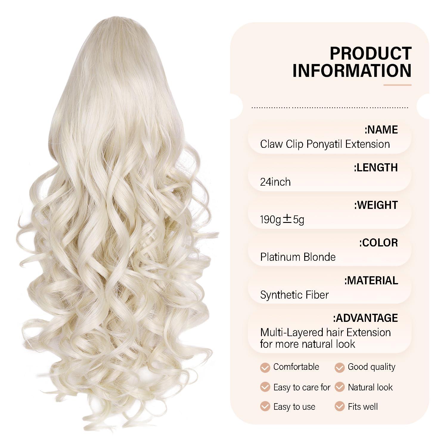 image24 Inch Blonde Ponytail Extension Clip on Ponytails for Women Long Curly Ponytail Extensions for Women Synthetic Layered Pony Tails Hair Extensions Color Dark Blonde With Beige Blonde HighlightsPlatinum Blonde