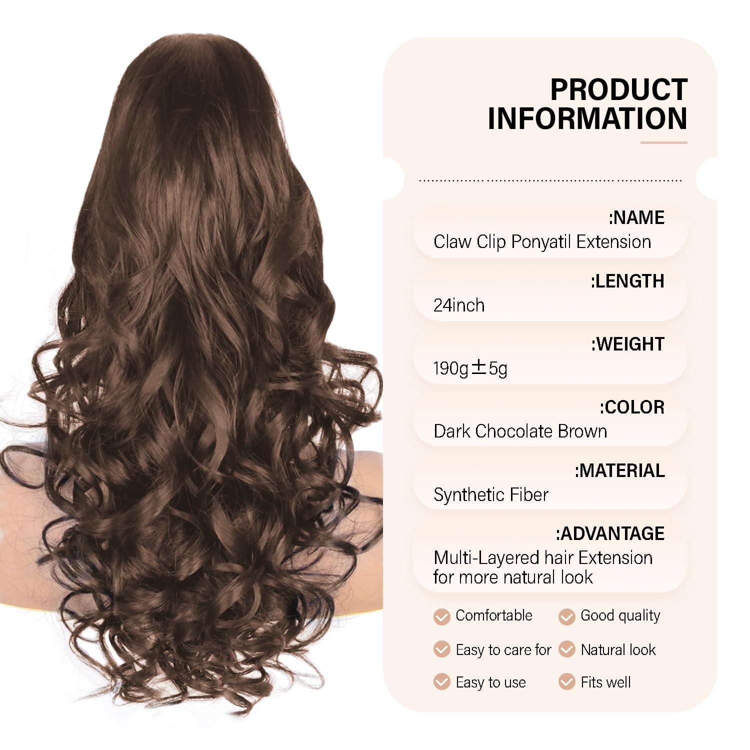 image24 Inch Blonde Ponytail Extension Clip on Ponytails for Women Long Curly Ponytail Extensions for Women Synthetic Layered Pony Tails Hair Extensions Color Dark Blonde With Beige Blonde HighlightsDark Chocolate Brown