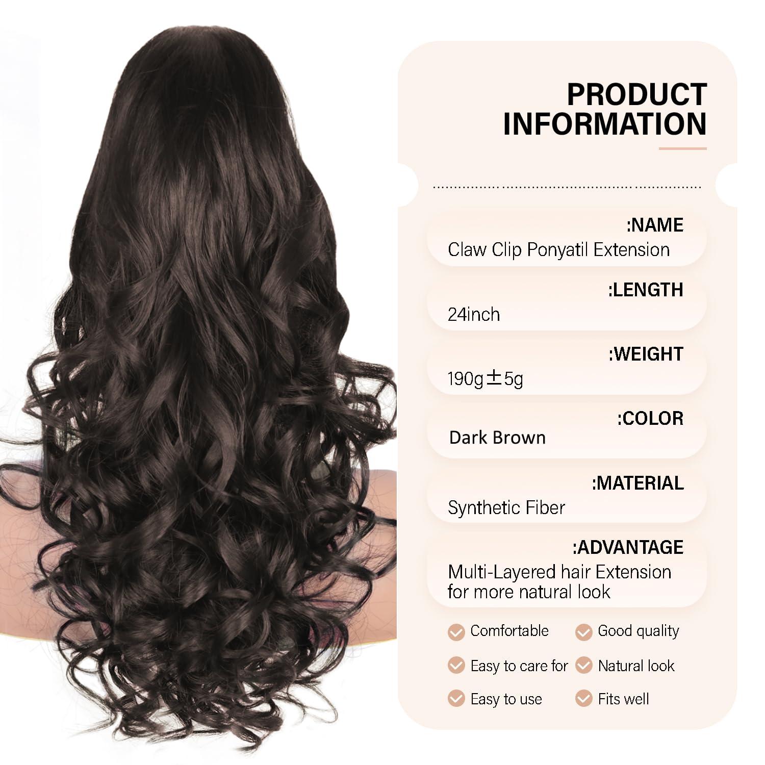 image24 Inch Blonde Ponytail Extension Clip on Ponytails for Women Long Curly Ponytail Extensions for Women Synthetic Layered Pony Tails Hair Extensions Color Dark Blonde With Beige Blonde HighlightsDark Brown