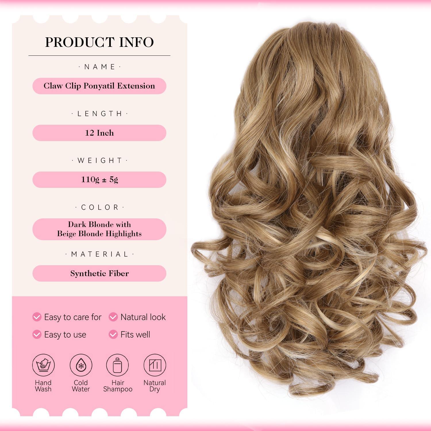 image24 Inch Blonde Ponytail Extension Clip on Ponytails for Women Long Curly Ponytail Extensions for Women Synthetic Layered Pony Tails Hair Extensions Color Dark Blonde With Beige Blonde HighlightsDark Blonde with Beige Blonde Highlights
