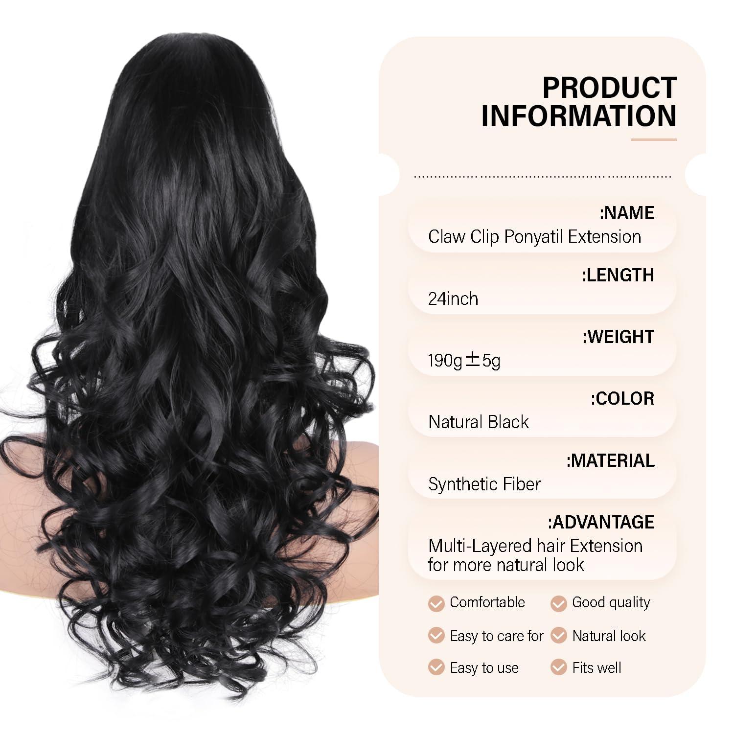 image24 Inch Blonde Ponytail Extension Clip on Ponytails for Women Long Curly Ponytail Extensions for Women Synthetic Layered Pony Tails Hair Extensions Color Dark Blonde With Beige Blonde HighlightsBlack