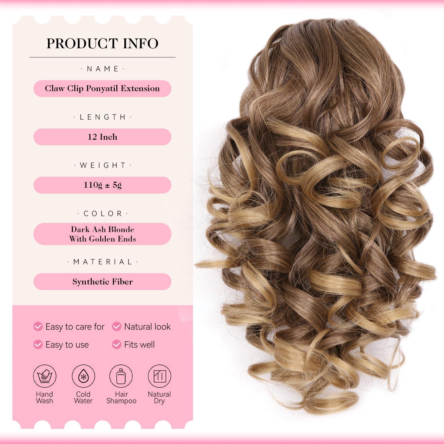 image24 Inch Blonde Ponytail Extension Clip on Ponytails for Women Long Curly Ponytail Extensions for Women Synthetic Layered Pony Tails Hair Extensions Color Dark Blonde With Beige Blonde HighlightsLight Brown With Golden Ends