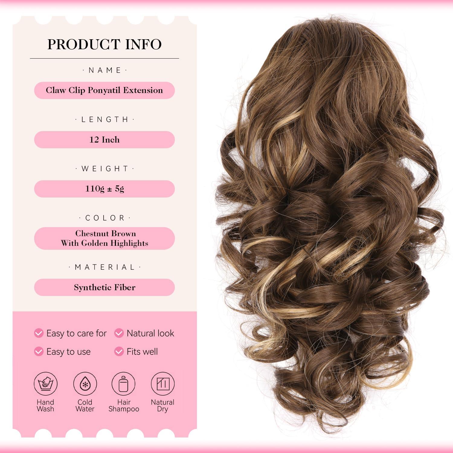 image24 Inch Blonde Ponytail Extension Clip on Ponytails for Women Long Curly Ponytail Extensions for Women Synthetic Layered Pony Tails Hair Extensions Color Dark Blonde With Beige Blonde HighlightsChestnut Brown With Golden Highlights