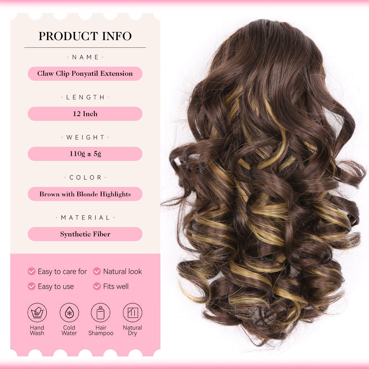 image24 Inch Blonde Ponytail Extension Clip on Ponytails for Women Long Curly Ponytail Extensions for Women Synthetic Layered Pony Tails Hair Extensions Color Dark Blonde With Beige Blonde HighlightsBrown with Blonde Highlights