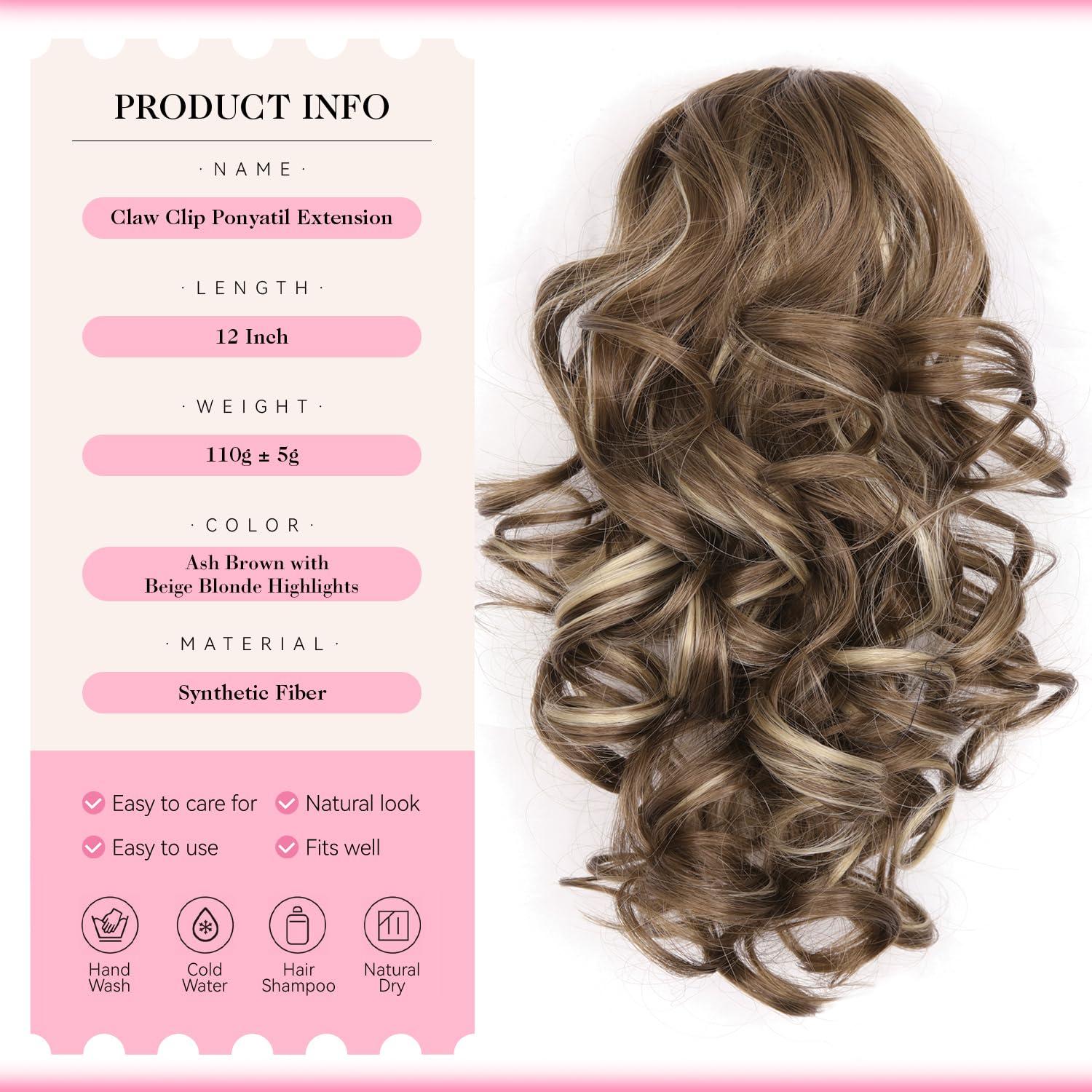 image24 Inch Blonde Ponytail Extension Clip on Ponytails for Women Long Curly Ponytail Extensions for Women Synthetic Layered Pony Tails Hair Extensions Color Dark Blonde With Beige Blonde HighlightsAsh Brown with Beige Blonde Highlights