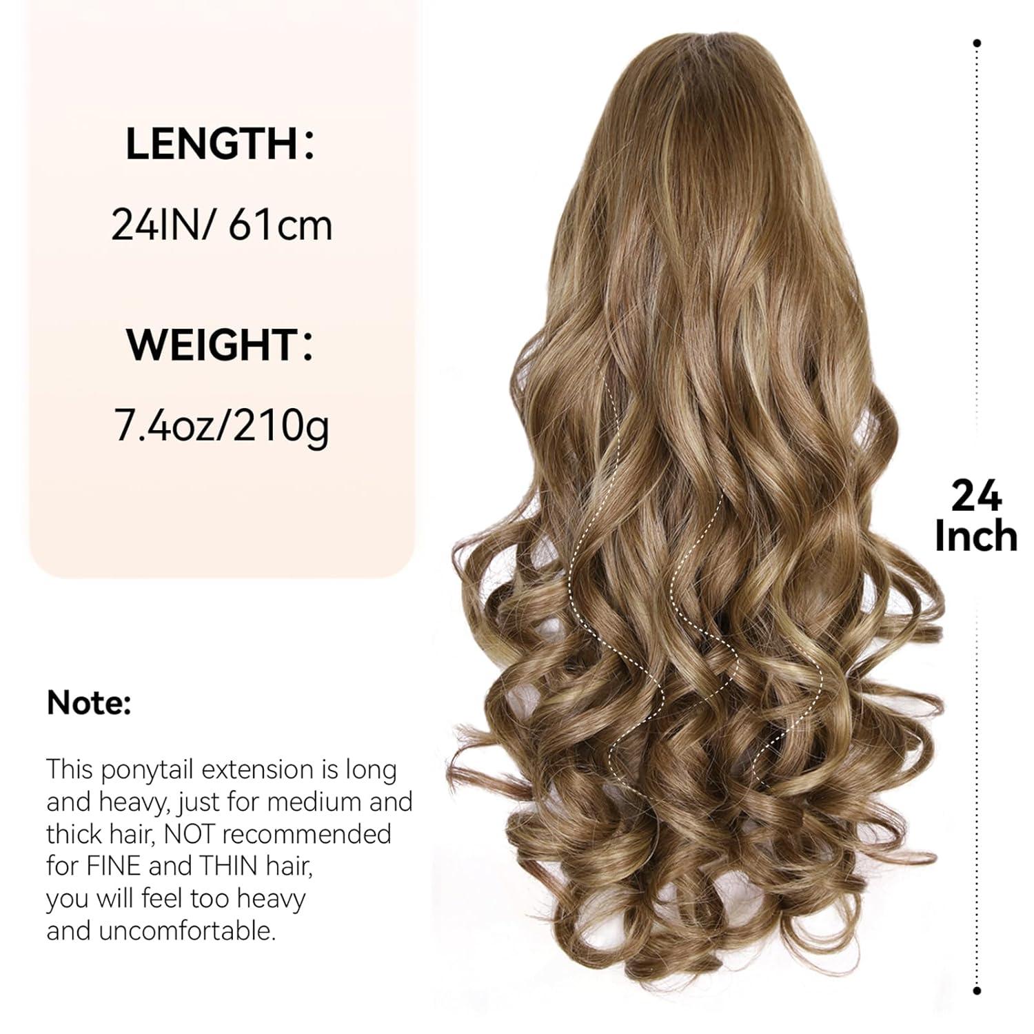 image24 Inch Blonde Ponytail Extension Clip on Ponytails for Women Long Curly Ponytail Extensions for Women Synthetic Layered Pony Tails Hair Extensions Color Dark Blonde With Beige Blonde HighlightsLight Brown With Dark Blonde Highlights