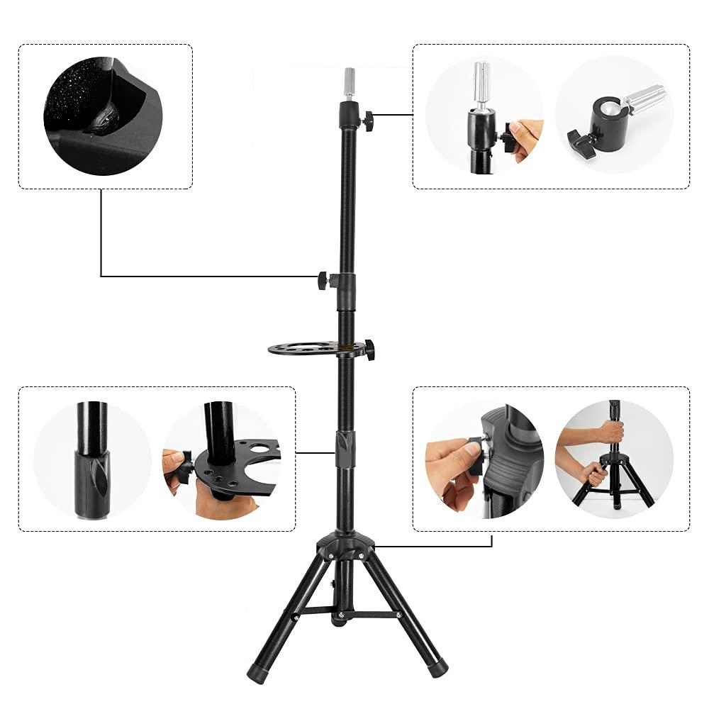 image25 Inch Wig Stand Tripod Adjustable Mannequin Head Stand Wig Head Stand for Training Heads And Canvas Block Head Pink Mannequin Head Not IncludedBlack