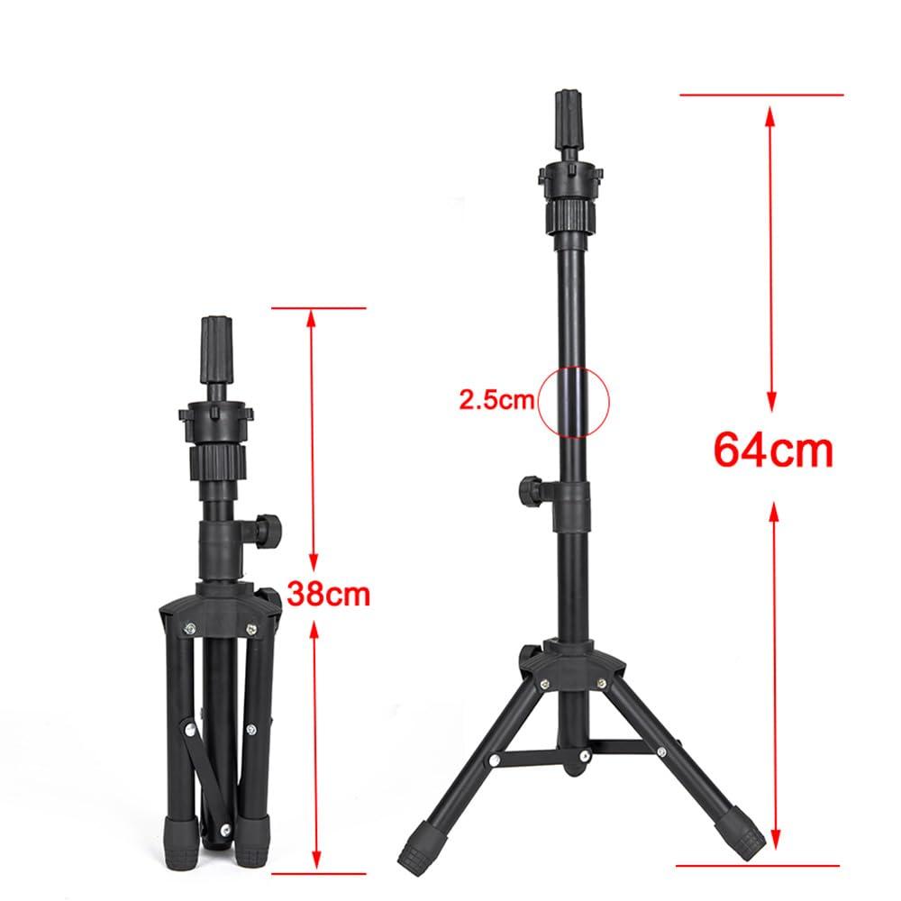 image25 Inch Wig Stand Tripod Adjustable Mannequin Head Stand Wig Head Stand for Training Heads And Canvas Block Head Pink Mannequin Head Not IncludedBlack