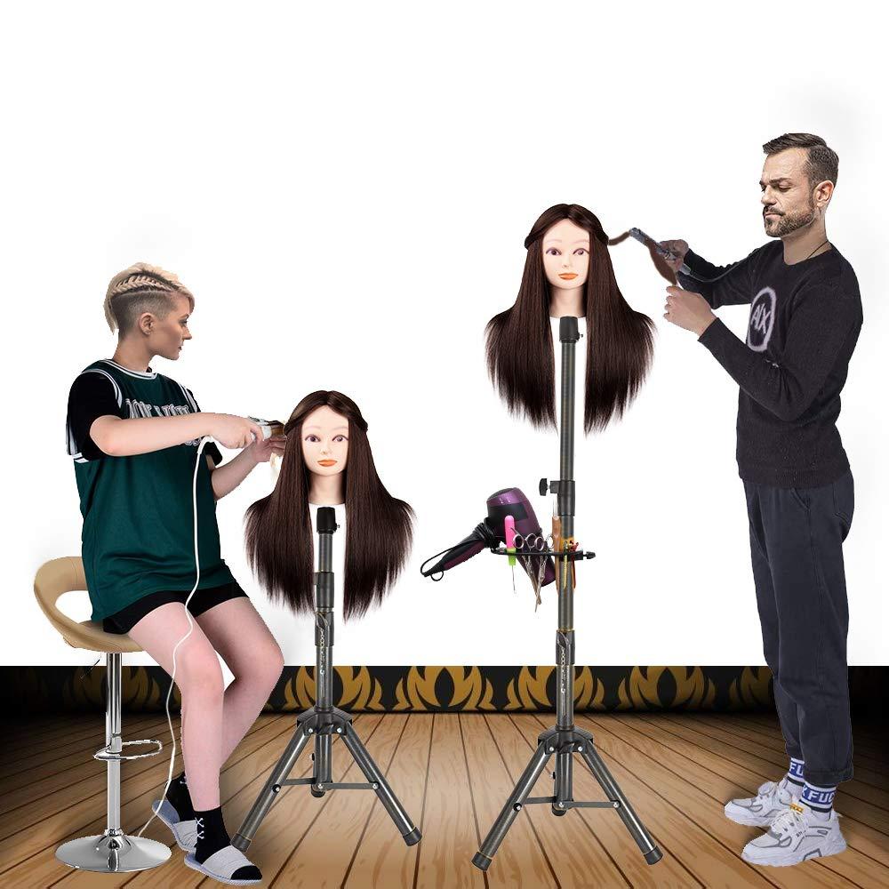 image25 Inch Wig Stand Tripod Adjustable Mannequin Head Stand Wig Head Stand for Training Heads And Canvas Block Head Pink Mannequin Head Not IncludedBlack