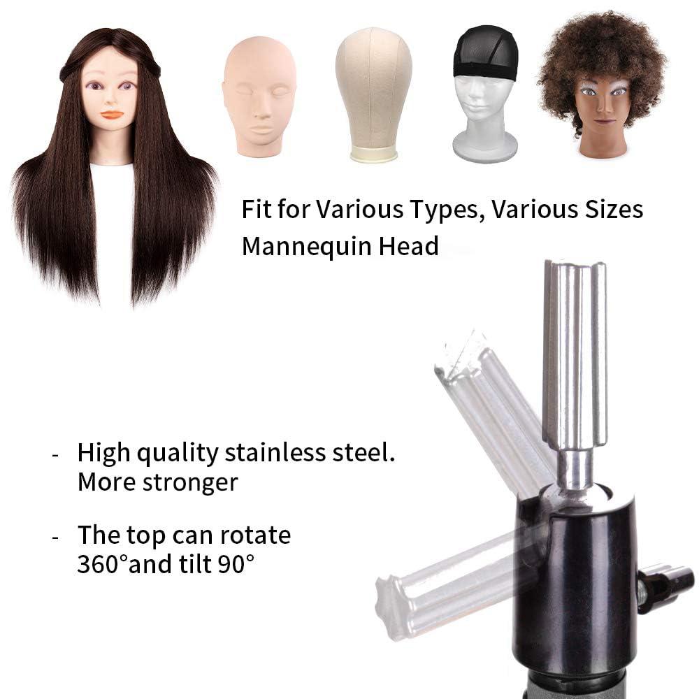 image25 Inch Wig Stand Tripod Adjustable Mannequin Head Stand Wig Head Stand for Training Heads And Canvas Block Head Pink Mannequin Head Not IncludedBlack