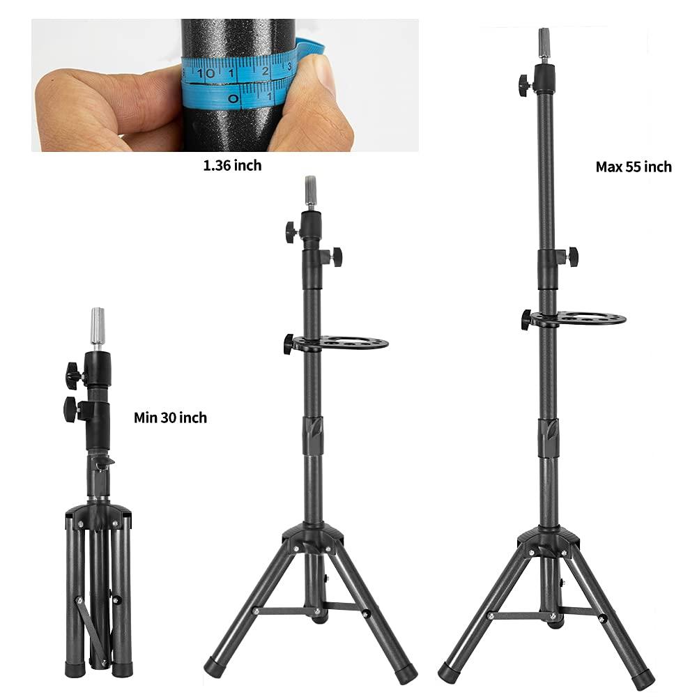 image25 Inch Wig Stand Tripod Adjustable Mannequin Head Stand Wig Head Stand for Training Heads And Canvas Block Head Pink Mannequin Head Not IncludedBlack