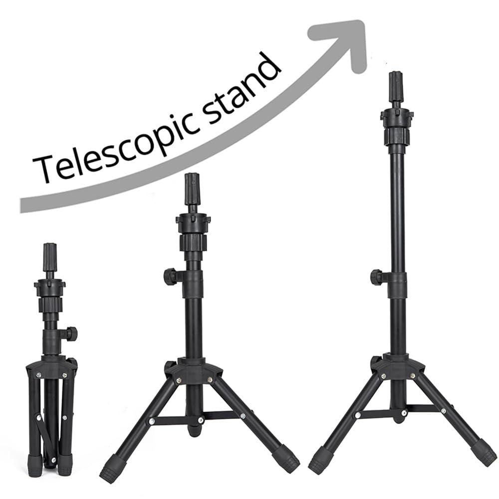 image25 Inch Wig Stand Tripod Adjustable Mannequin Head Stand Wig Head Stand for Training Heads And Canvas Block Head Pink Mannequin Head Not IncludedBlack