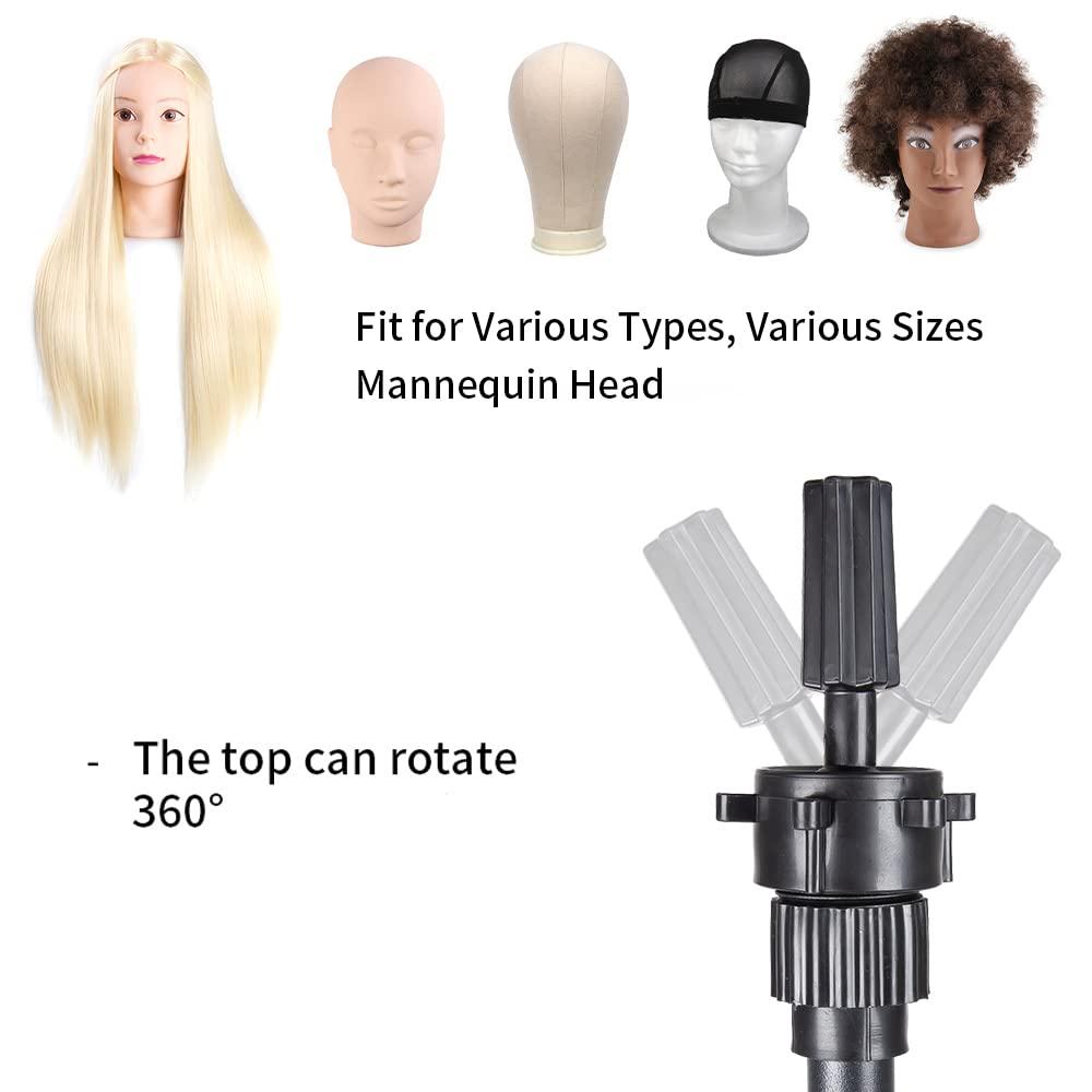 image25 Inch Wig Stand Tripod Adjustable Mannequin Head Stand Wig Head Stand for Training Heads And Canvas Block Head Pink Mannequin Head Not IncludedBlack