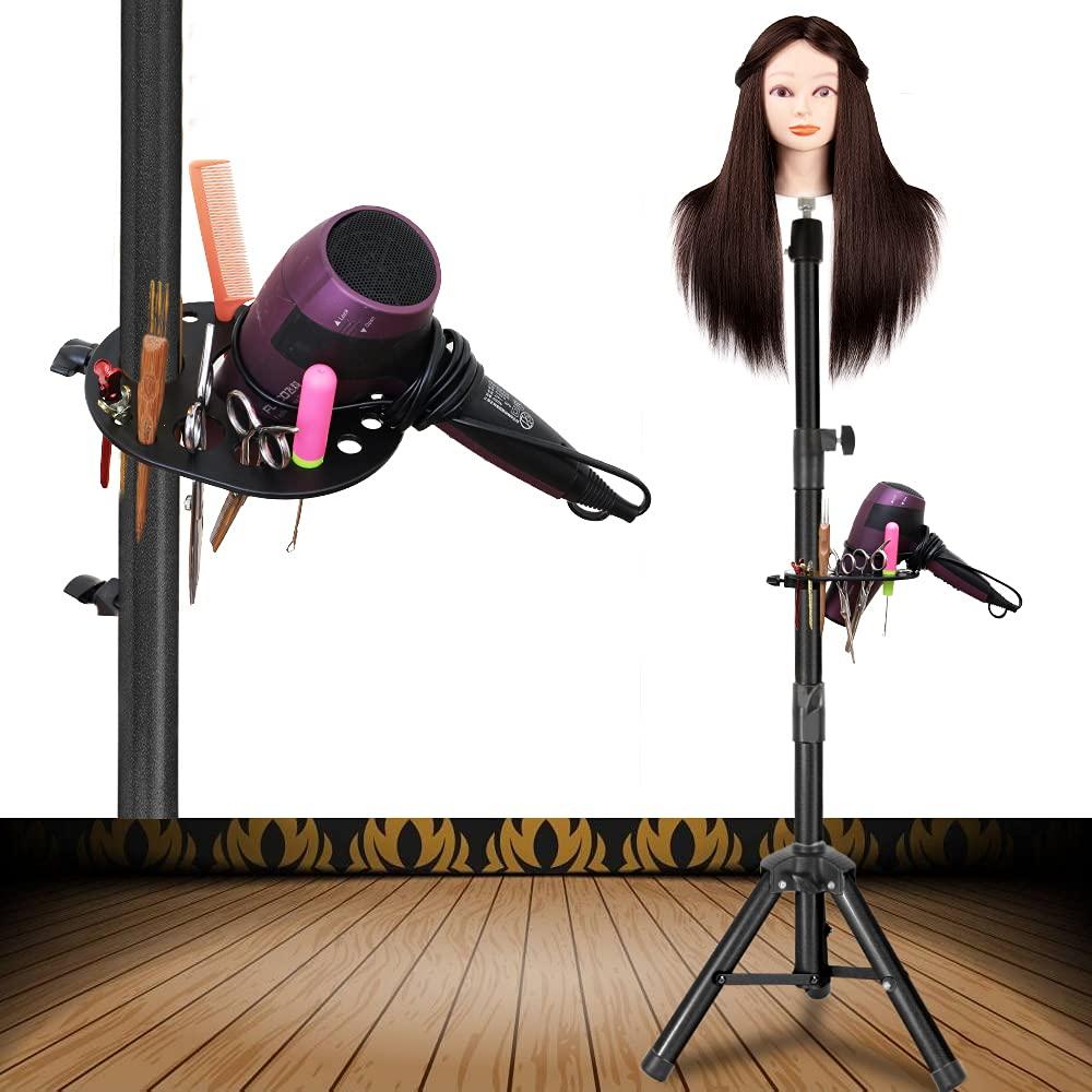 image25 Inch Wig Stand Tripod Adjustable Mannequin Head Stand Wig Head Stand for Training Heads And Canvas Block Head Pink Mannequin Head Not IncludedBlack