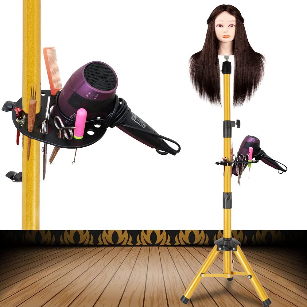 image25 Inch Wig Stand Tripod Adjustable Mannequin Head Stand Wig Head Stand for Training Heads And Canvas Block Head Pink Mannequin Head Not IncludedGolden
