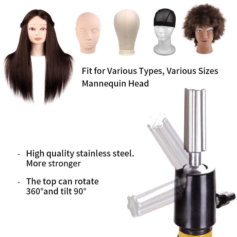 image25 Inch Wig Stand Tripod Adjustable Mannequin Head Stand Wig Head Stand for Training Heads And Canvas Block Head Pink Mannequin Head Not IncludedGolden