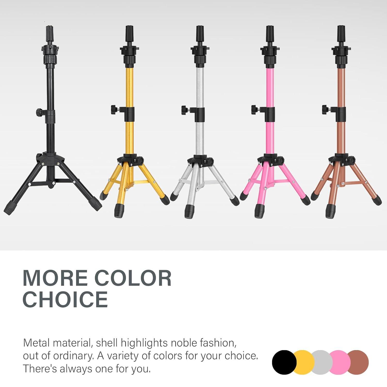 image25 Inch Wig Stand Tripod Adjustable Mannequin Head Stand Wig Head Stand for Training Heads And Canvas Block Head Pink Mannequin Head Not IncludedLatte