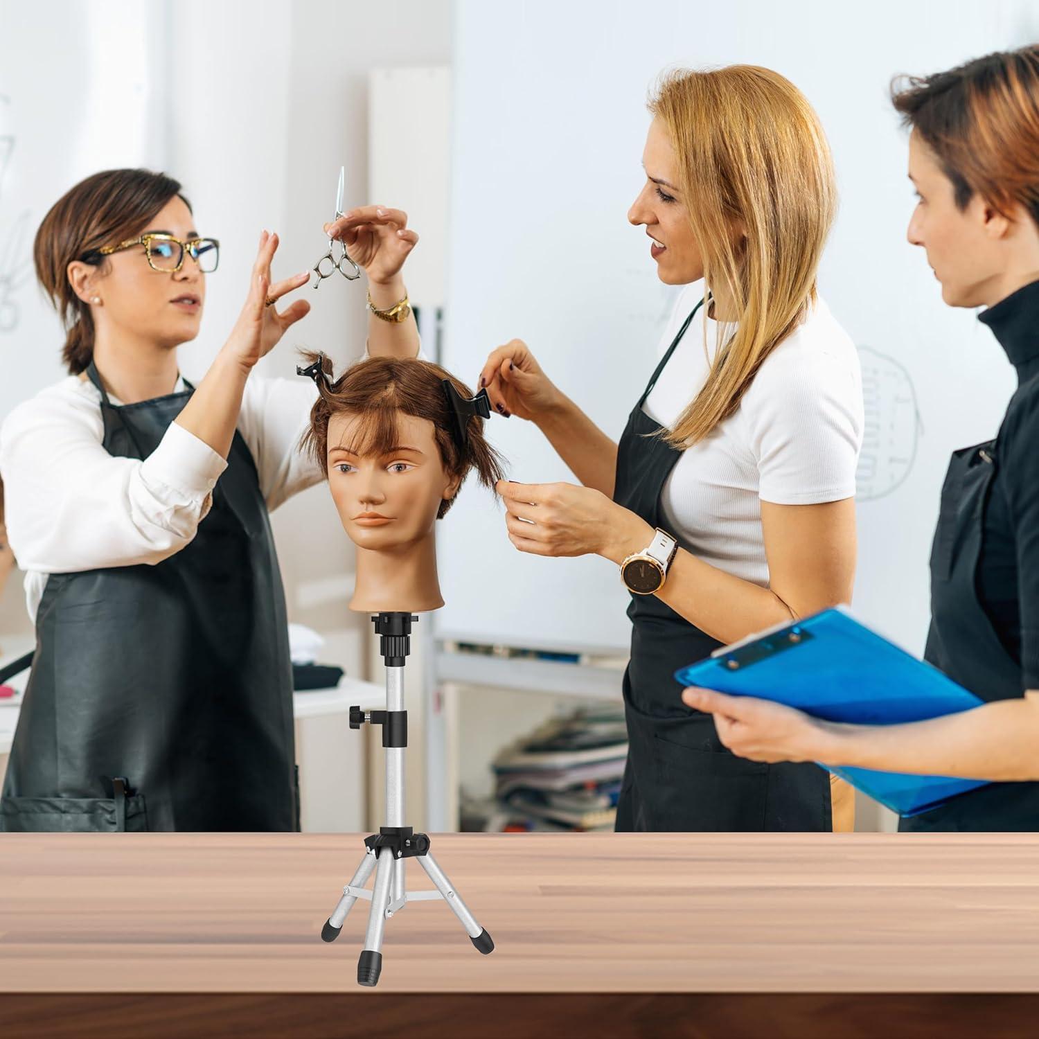 image25 Inch Wig Stand Tripod Adjustable Mannequin Head Stand Wig Head Stand for Training Heads And Canvas Block Head Pink Mannequin Head Not IncludedSilvery