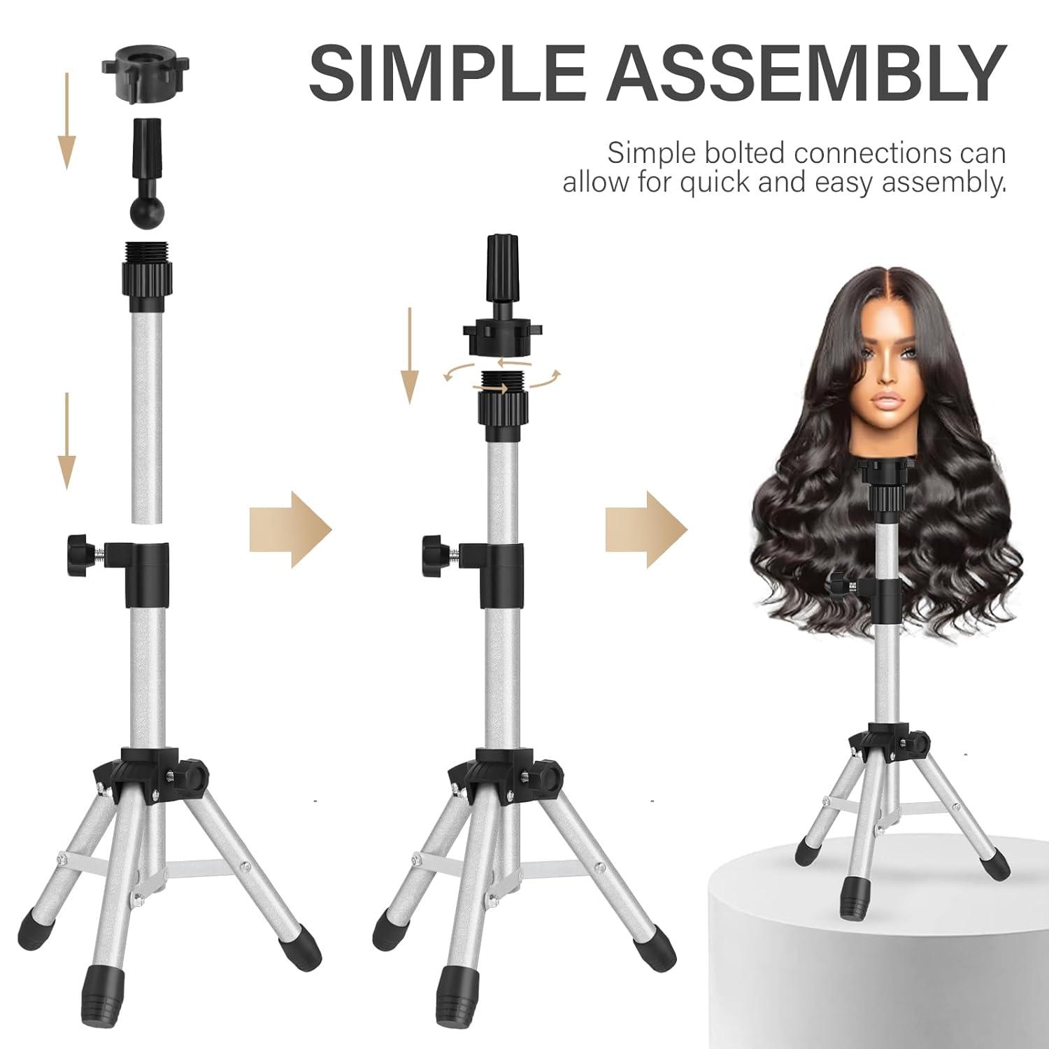 image25 Inch Wig Stand Tripod Adjustable Mannequin Head Stand Wig Head Stand for Training Heads And Canvas Block Head Pink Mannequin Head Not IncludedSilvery