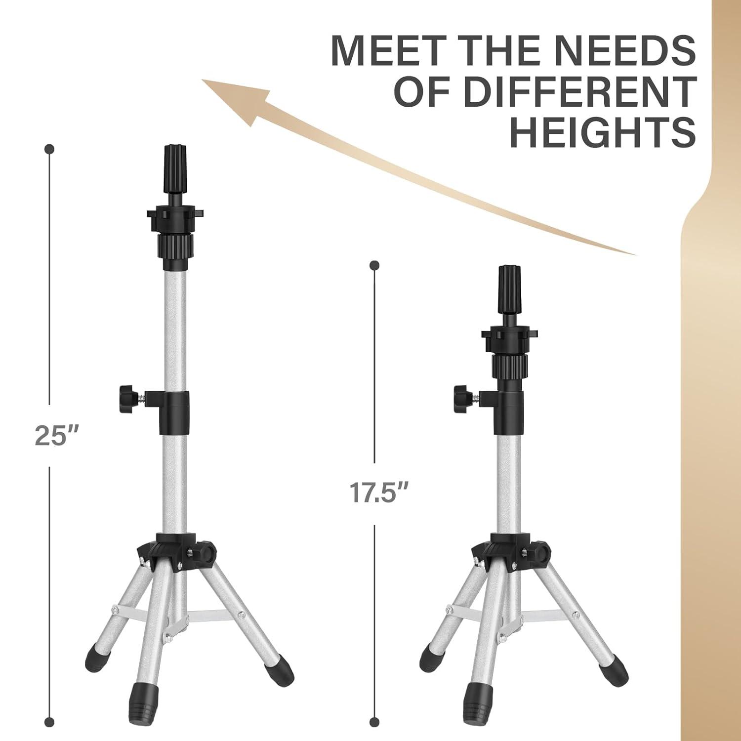 image25 Inch Wig Stand Tripod Adjustable Mannequin Head Stand Wig Head Stand for Training Heads And Canvas Block Head Pink Mannequin Head Not IncludedSilvery