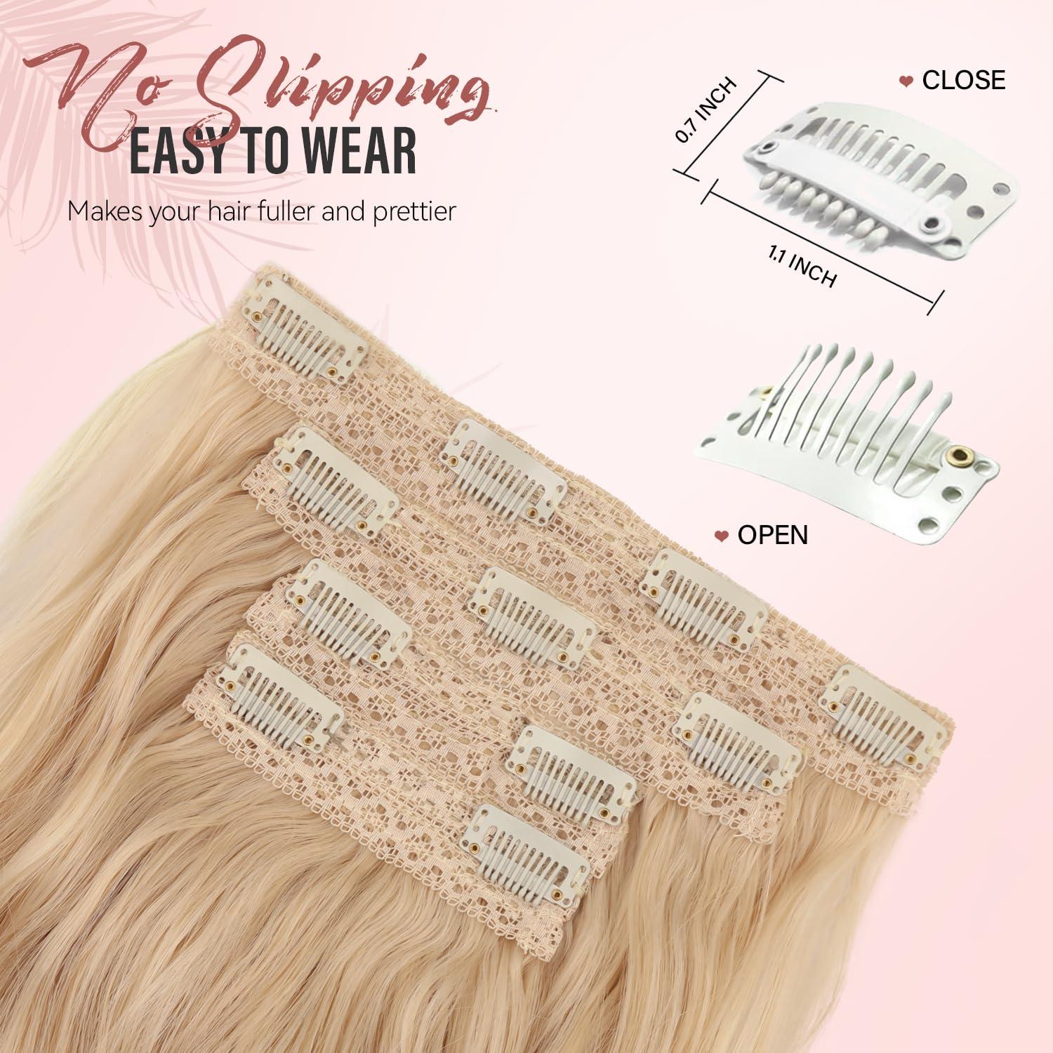 imageBlonde Clip in Hair Extensions 14 Inch Wavy Synthetic Hair Extensions Clip ins Color Dark Blonde with Bleach Blonde HighlightsBeige Blonde Mix Platinum Blonde