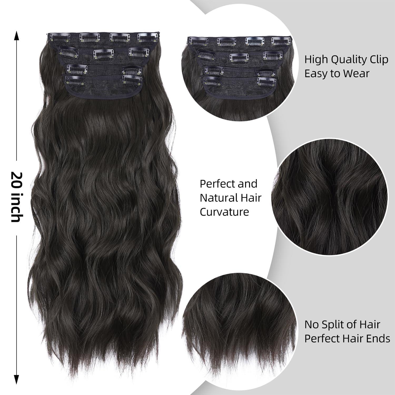 imageBlonde Clip in Hair Extensions 14 Inch Wavy Synthetic Hair Extensions Clip ins Color Dark Blonde with Bleach Blonde HighlightsBlack