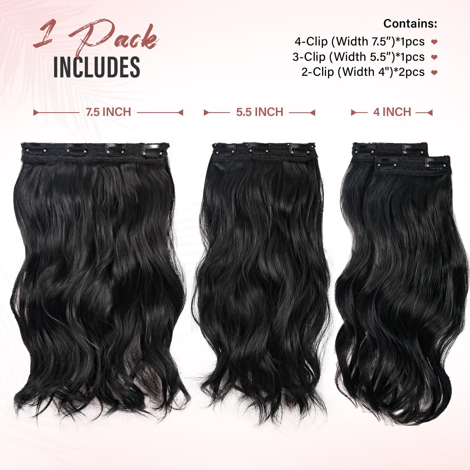 imageBlonde Clip in Hair Extensions 14 Inch Wavy Synthetic Hair Extensions Clip ins Color Dark Blonde with Bleach Blonde HighlightsBlack